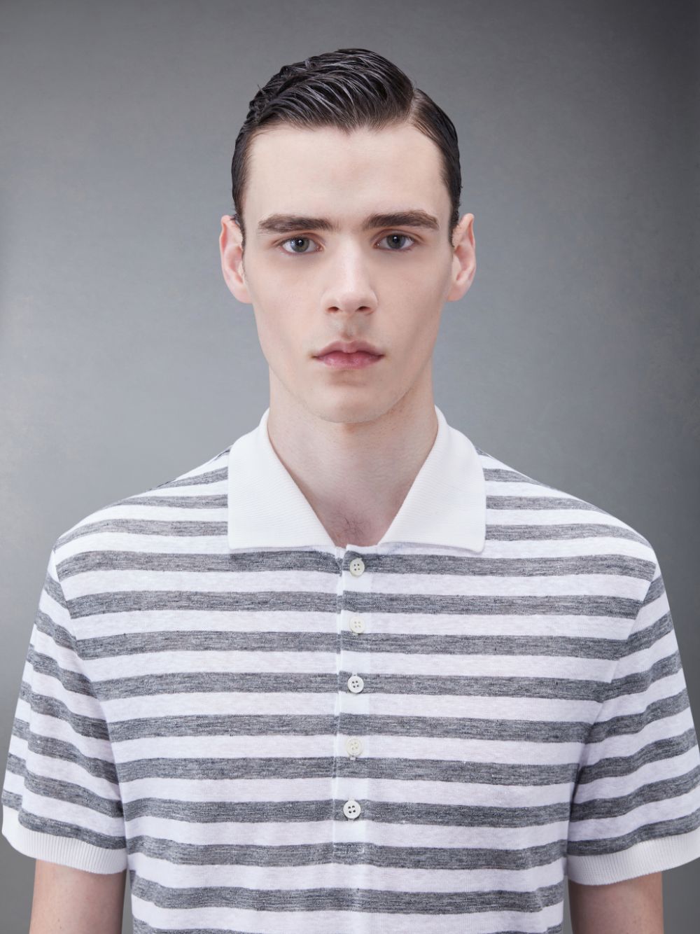 Thom Browne Linen Jersey Short Sleeve Striped Uomo Polo Grigie | QYV32I42073