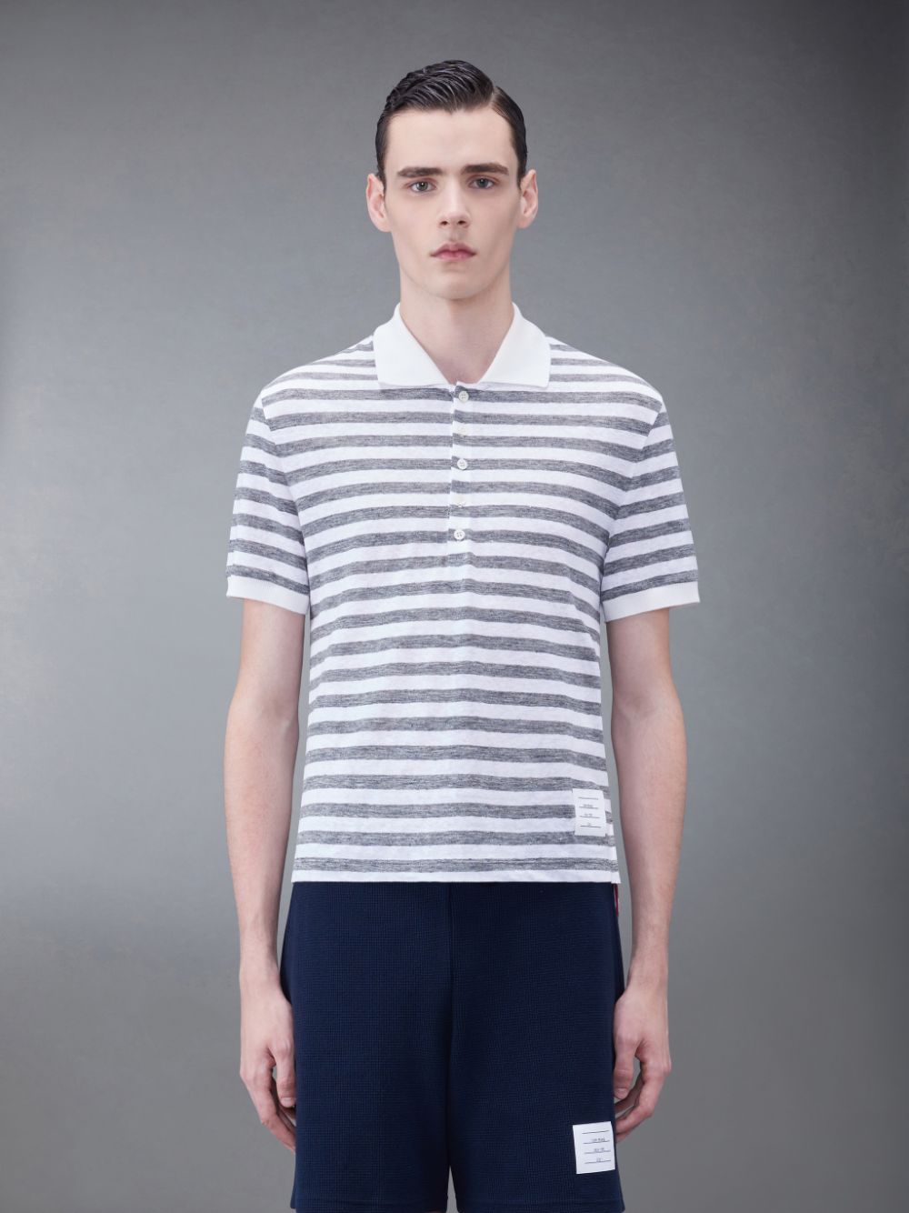 Thom Browne Linen Jersey Short Sleeve Striped Uomo Polo Grigie | QYV32I42073