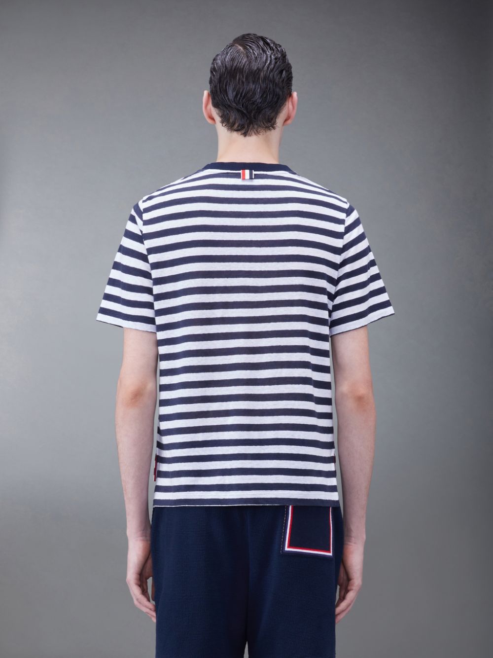 Thom Browne Linen Jersey Short Sleeve Striped Pocket Uomo Magliette Blu | MQQ83D75018