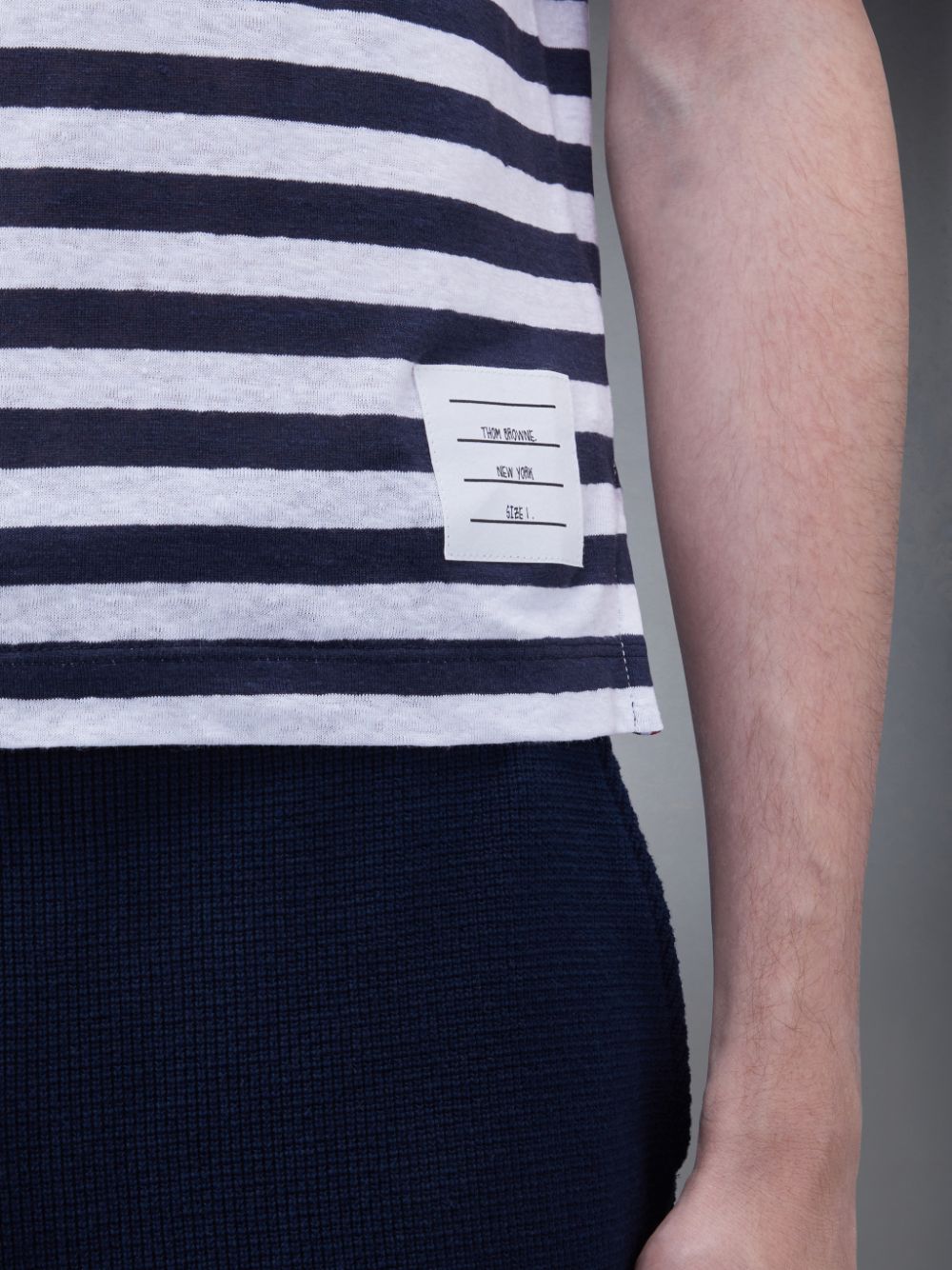 Thom Browne Linen Jersey Short Sleeve Striped Pocket Uomo Magliette Blu | MQQ83D75018