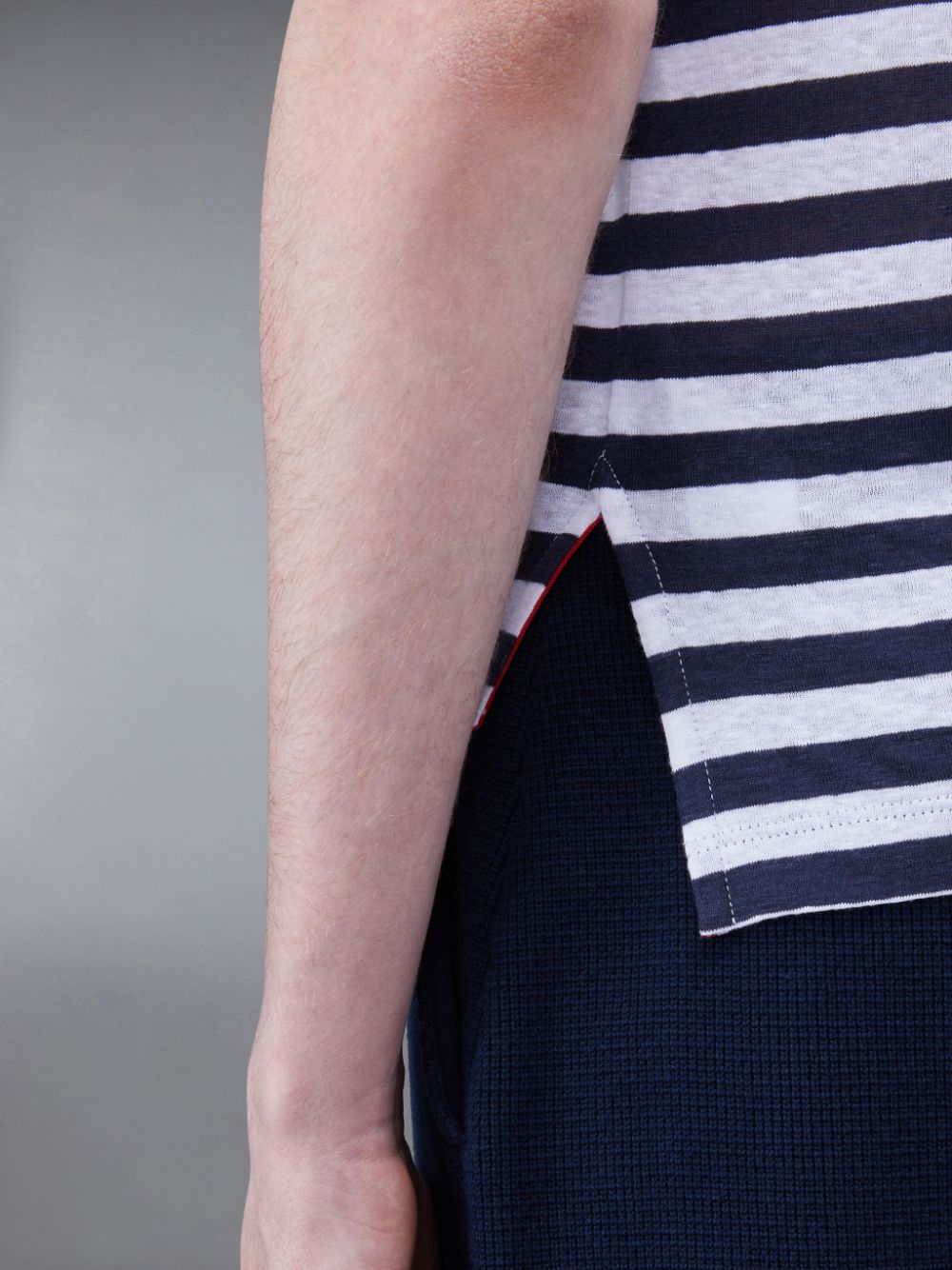 Thom Browne Linen Jersey Short Sleeve Striped Pocket Uomo Magliette Blu | MQQ83D75018