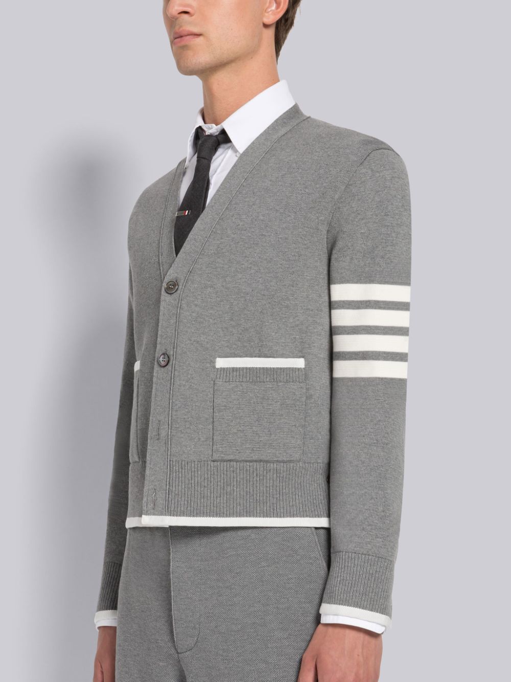 Thom Browne MILANO STITCH COTTON 4-BAR BOXY V-NECK Uomo Cardigan Grigie | AUR61Q31187