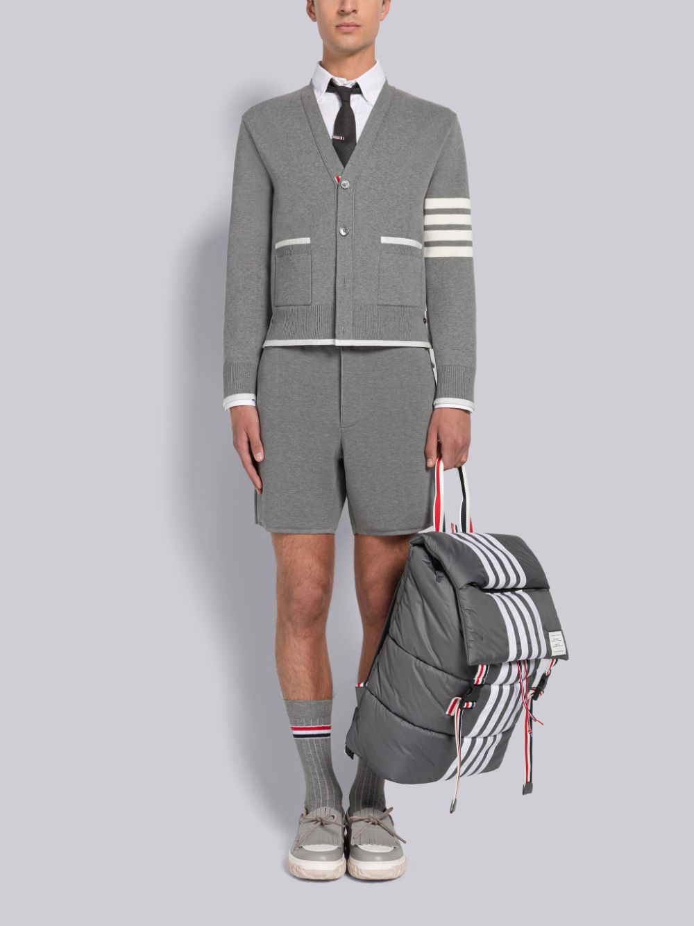 Thom Browne MILANO STITCH COTTON 4-BAR BOXY V-NECK Uomo Cardigan Grigie | AUR61Q31187