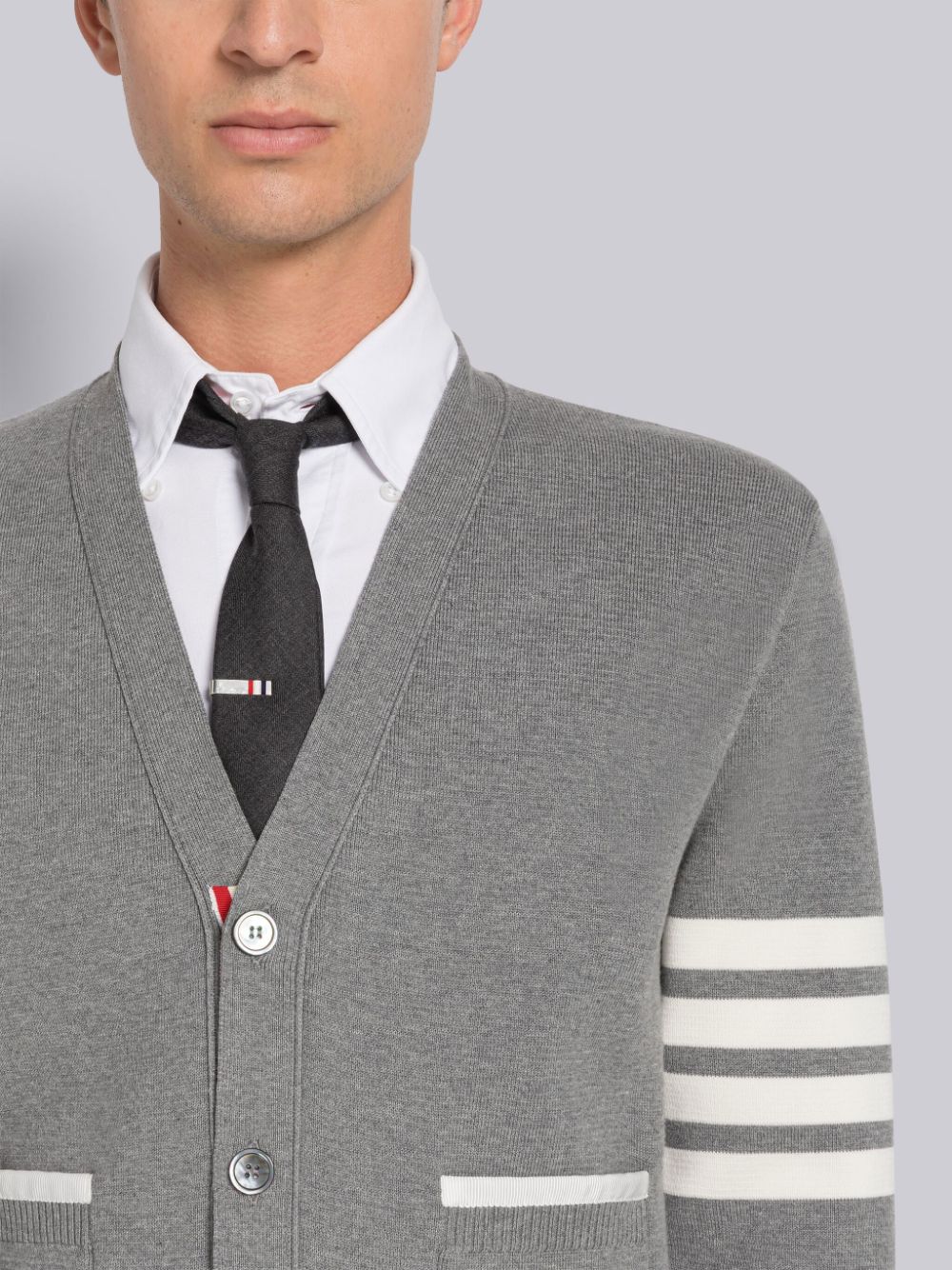 Thom Browne MILANO STITCH COTTON 4-BAR BOXY V-NECK Uomo Cardigan Grigie | AUR61Q31187