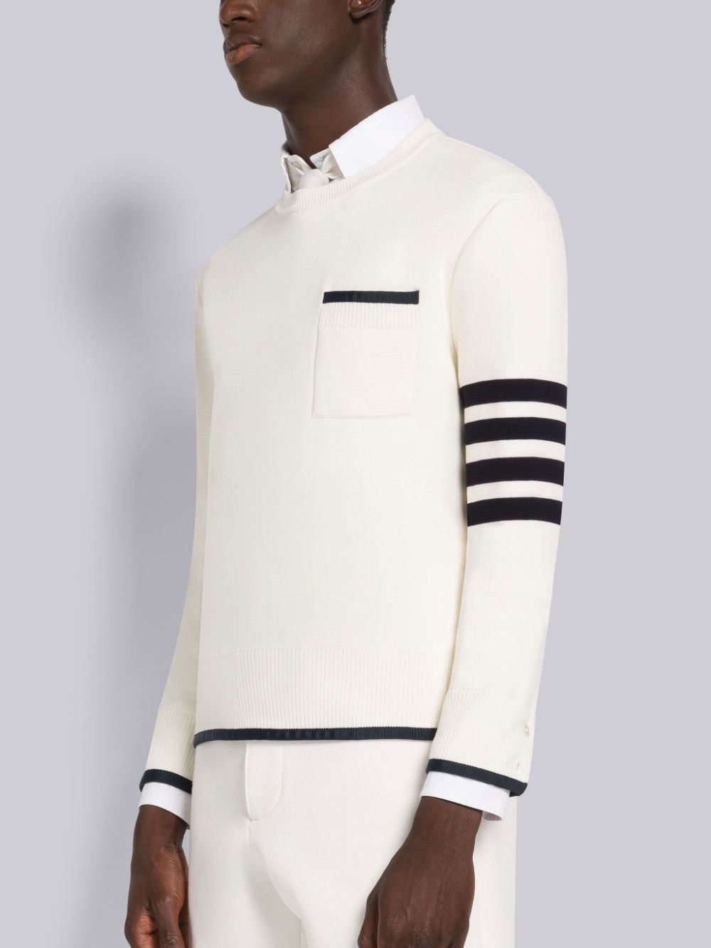 Thom Browne MILANO STITCH COTTON TIPPING 4-BAR BOXY CREW NECK Uomo Pullover Bianche | TRA03J05835