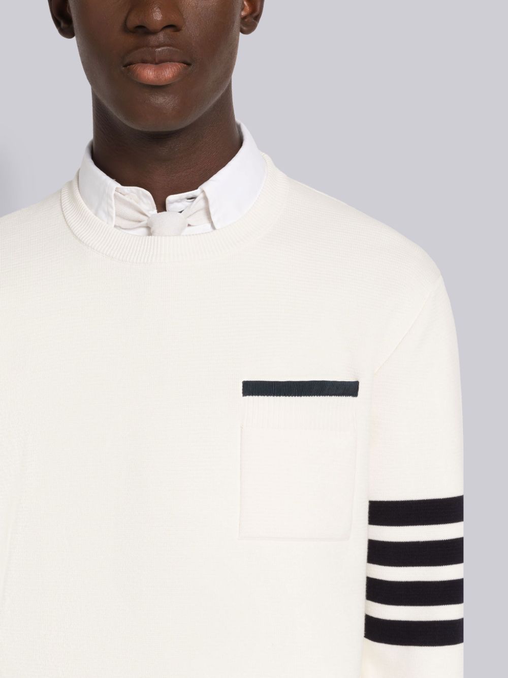 Thom Browne MILANO STITCH COTTON TIPPING 4-BAR BOXY CREW NECK Uomo Pullover Bianche | TRA03J05835