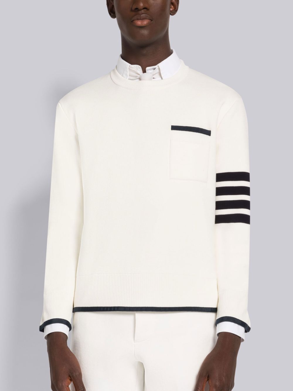 Thom Browne MILANO STITCH COTTON TIPPING 4-BAR BOXY CREW NECK Uomo Pullover Bianche | TRA03J05835