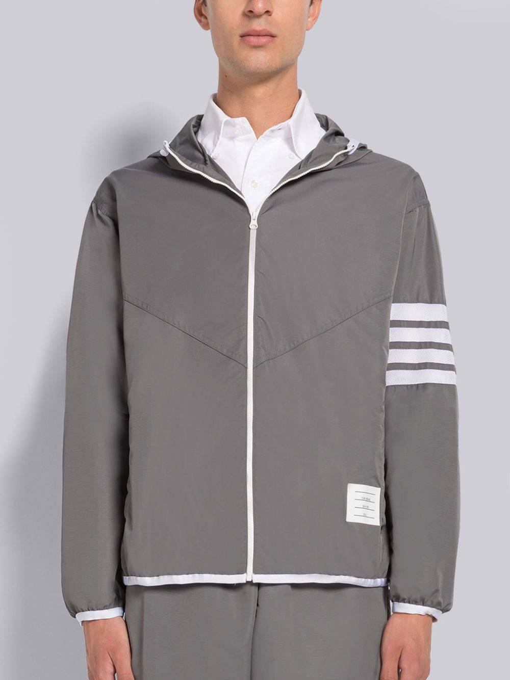 Thom Browne MILITARY RIPSTOP MESH 4-BAR PACKABLE ZIP Uomo Felpa con Cappuccio Grigie | OBU98F77703