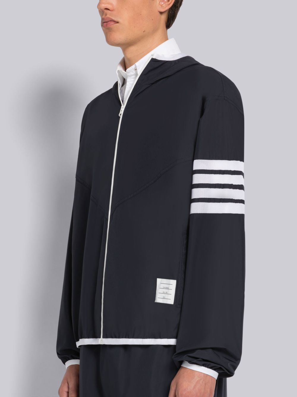 Thom Browne MILITARY RIPSTOP MESH 4-BAR PACKABLE ZIP Uomo Felpa con Cappuccio Blu | FES56D73812