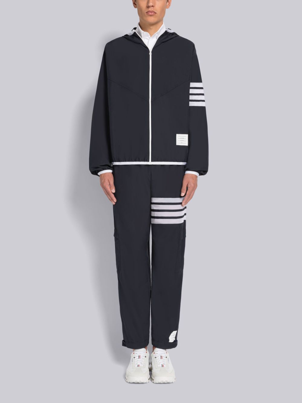 Thom Browne MILITARY RIPSTOP MESH 4-BAR PACKABLE ZIP Uomo Felpa con Cappuccio Blu | FES56D73812