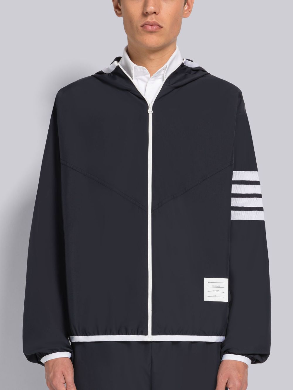 Thom Browne MILITARY RIPSTOP MESH 4-BAR PACKABLE ZIP Uomo Felpa con Cappuccio Blu | FES56D73812