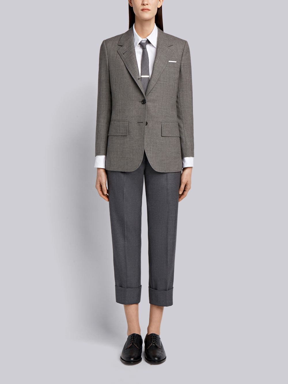 Thom Browne Medium 2-Ply Fresco Wool Wide Lapel Sport Donna Cappotti Grigie | YHR79S01899