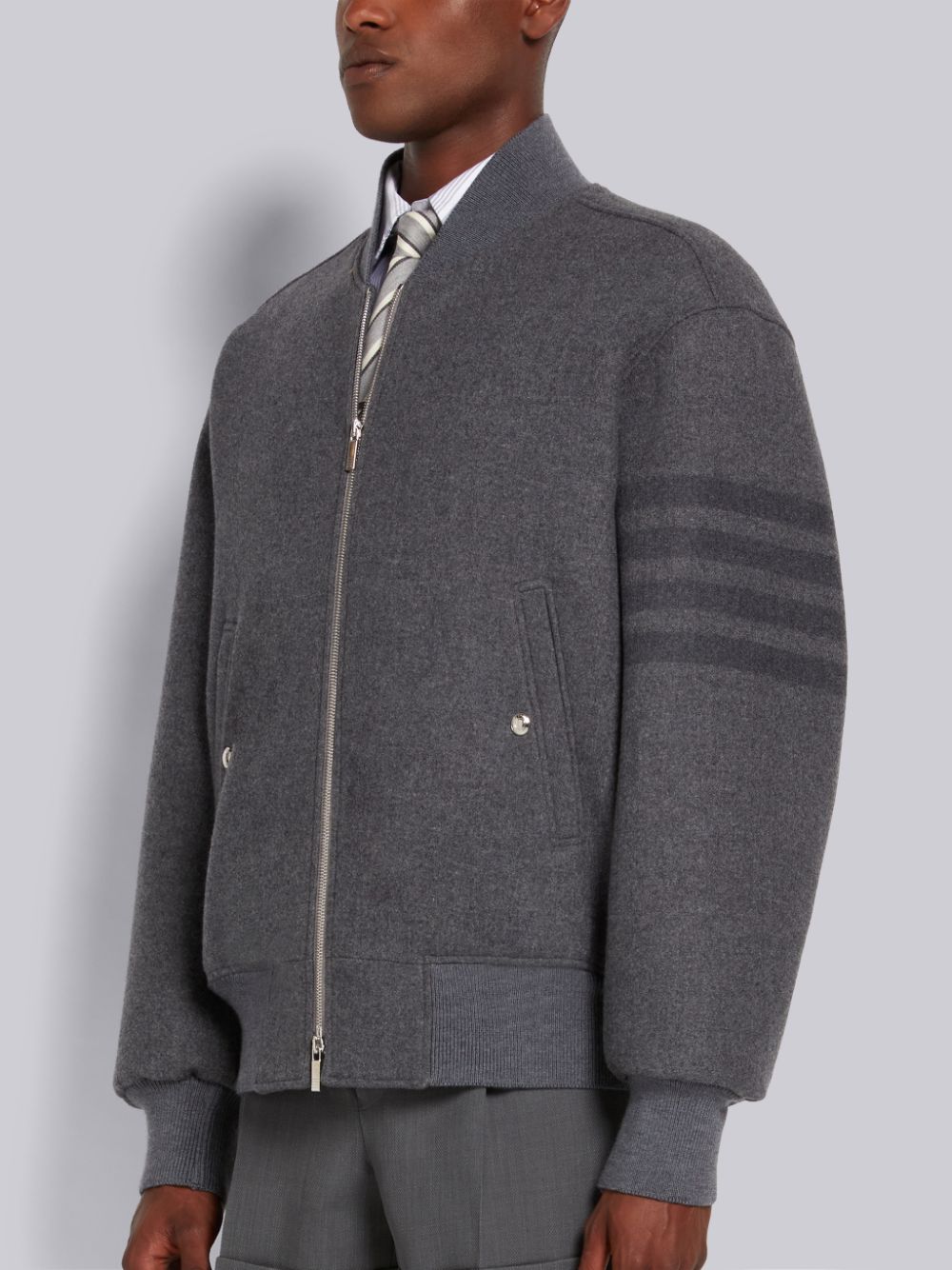 Thom Browne Medium Double Face Melton 4-Bar Oversized Blouson Uomo Giacche Grigie | STY38P71621