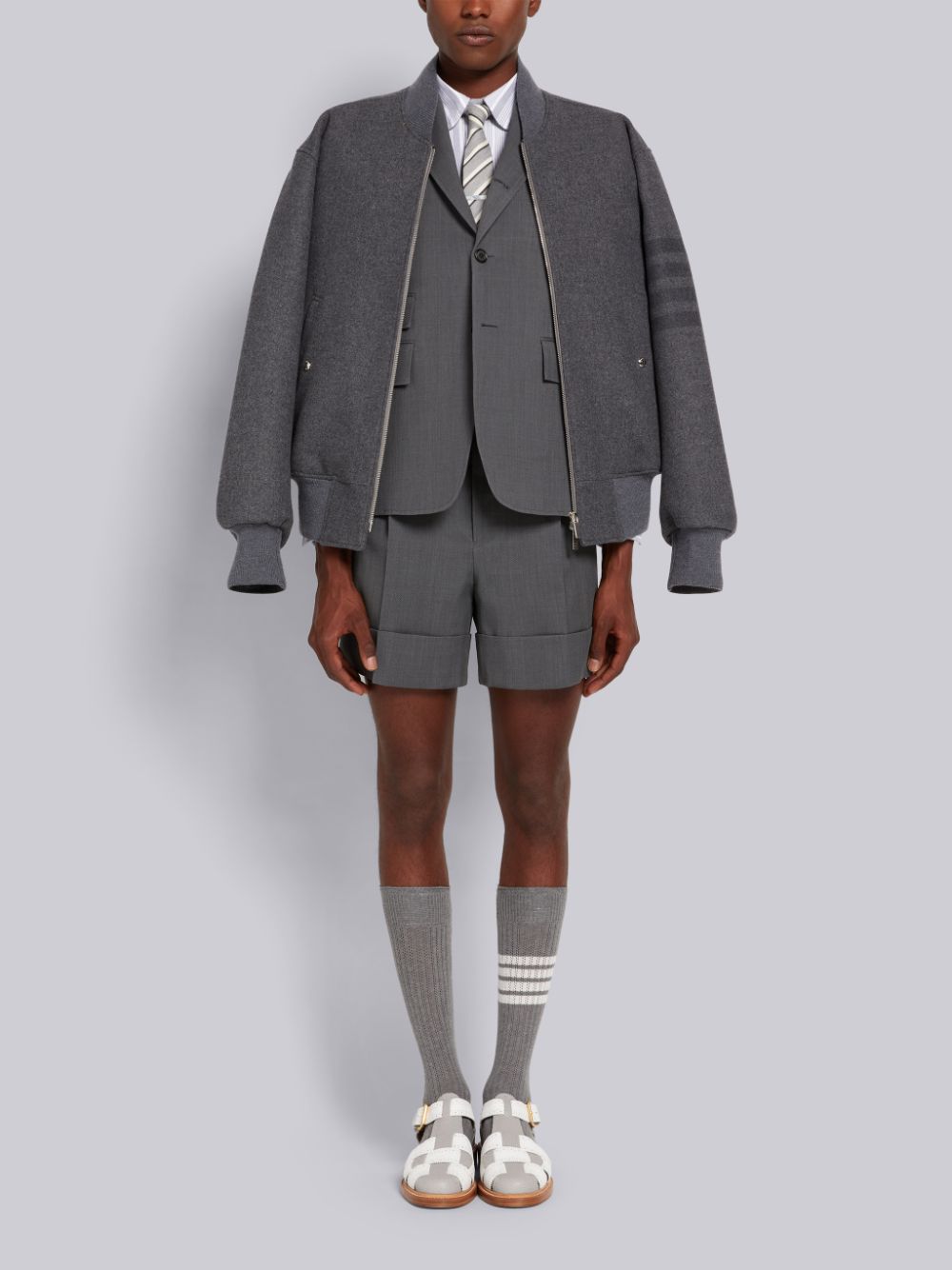 Thom Browne Medium Double Face Melton 4-Bar Oversized Blouson Uomo Giacche Grigie | STY38P71621