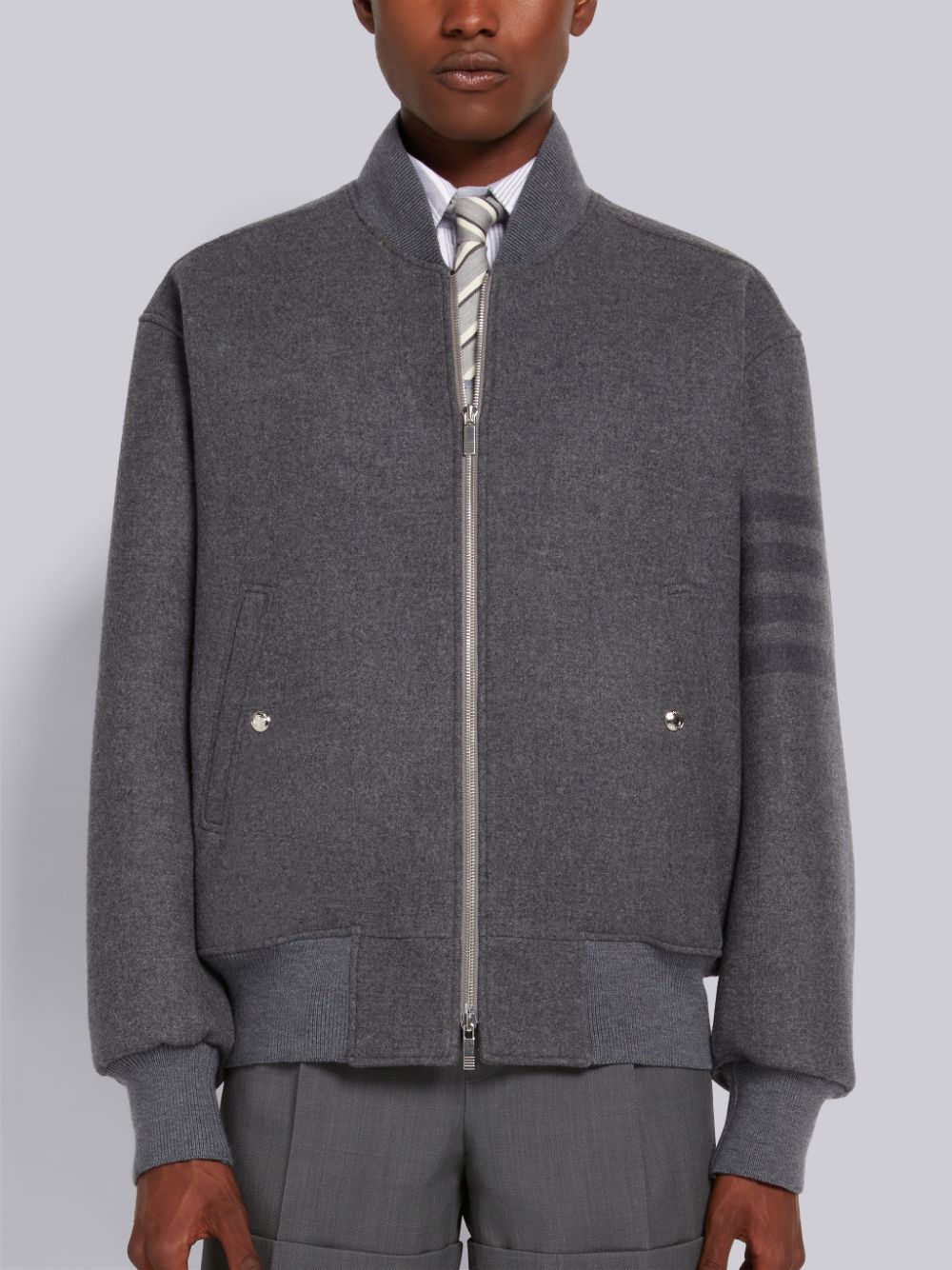 Thom Browne Medium Double Face Melton 4-Bar Oversized Blouson Uomo Giacche Grigie | STY38P71621