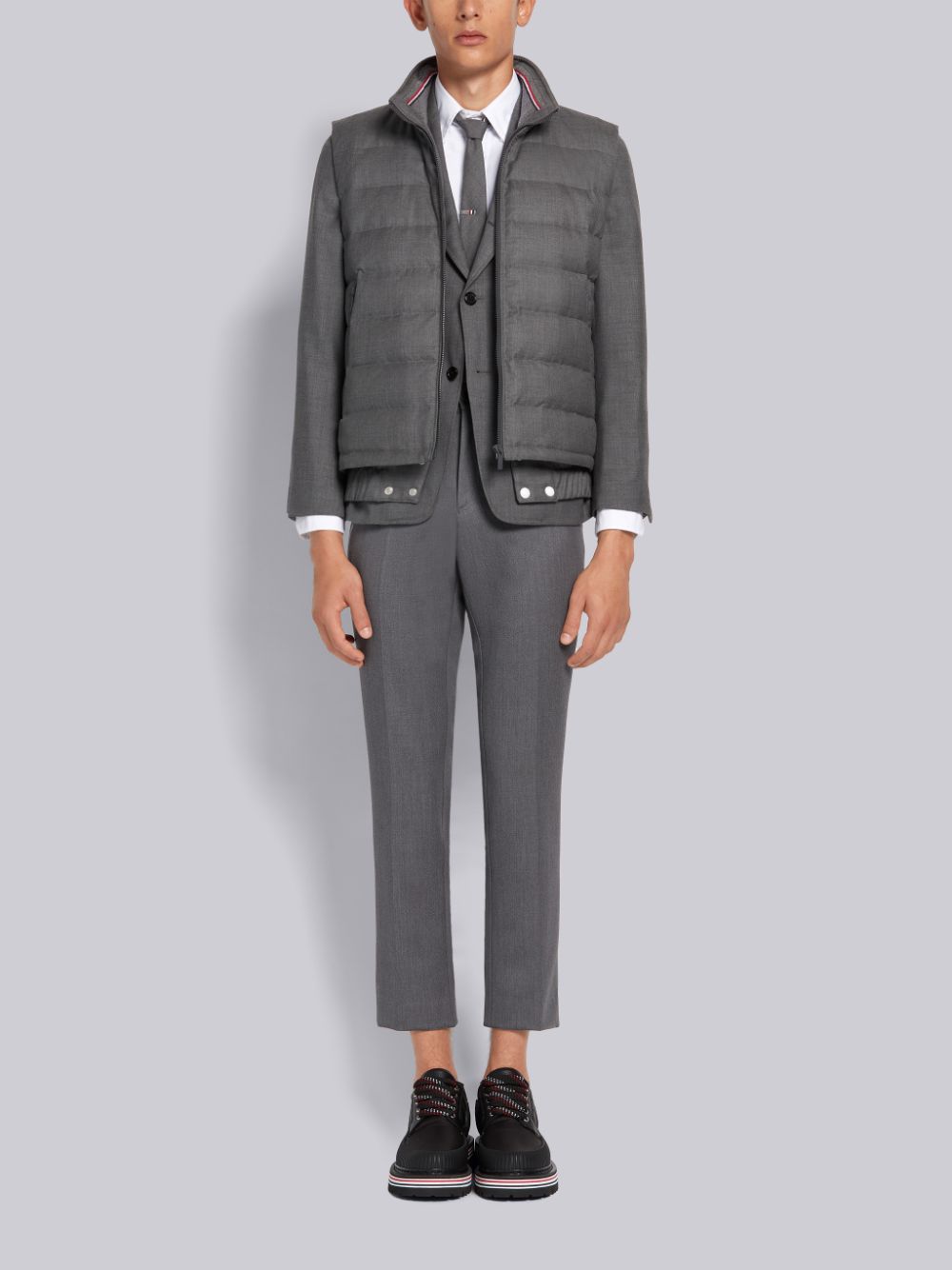 Thom Browne Medium Down Filled Super 120s Twill Ski Uomo Gilet Grigie | ZJJ80U06842