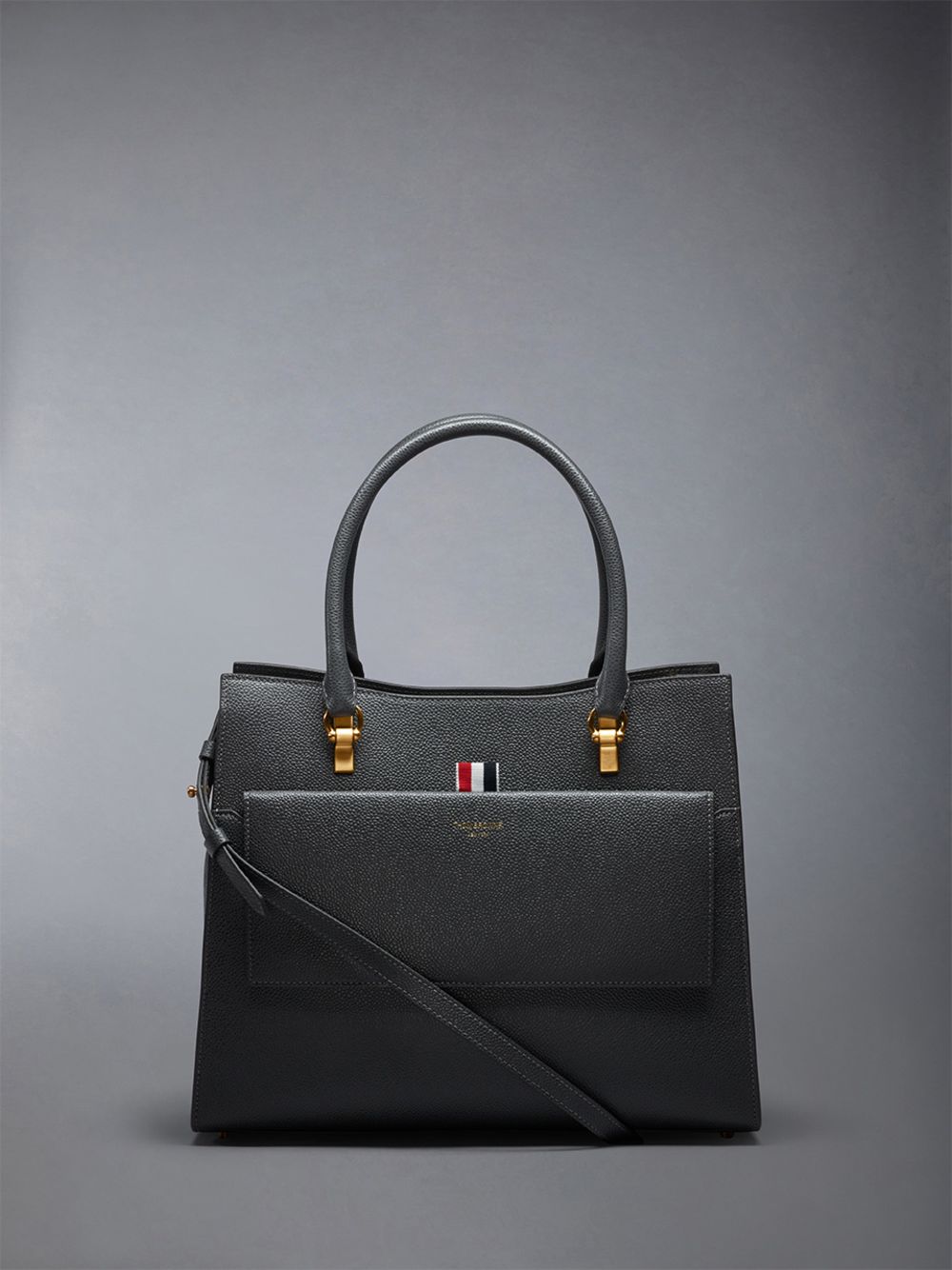 Thom Browne Medium Duet in Pebble Grain Leather Uomo Borse Tote Grigie | PXV73D12146