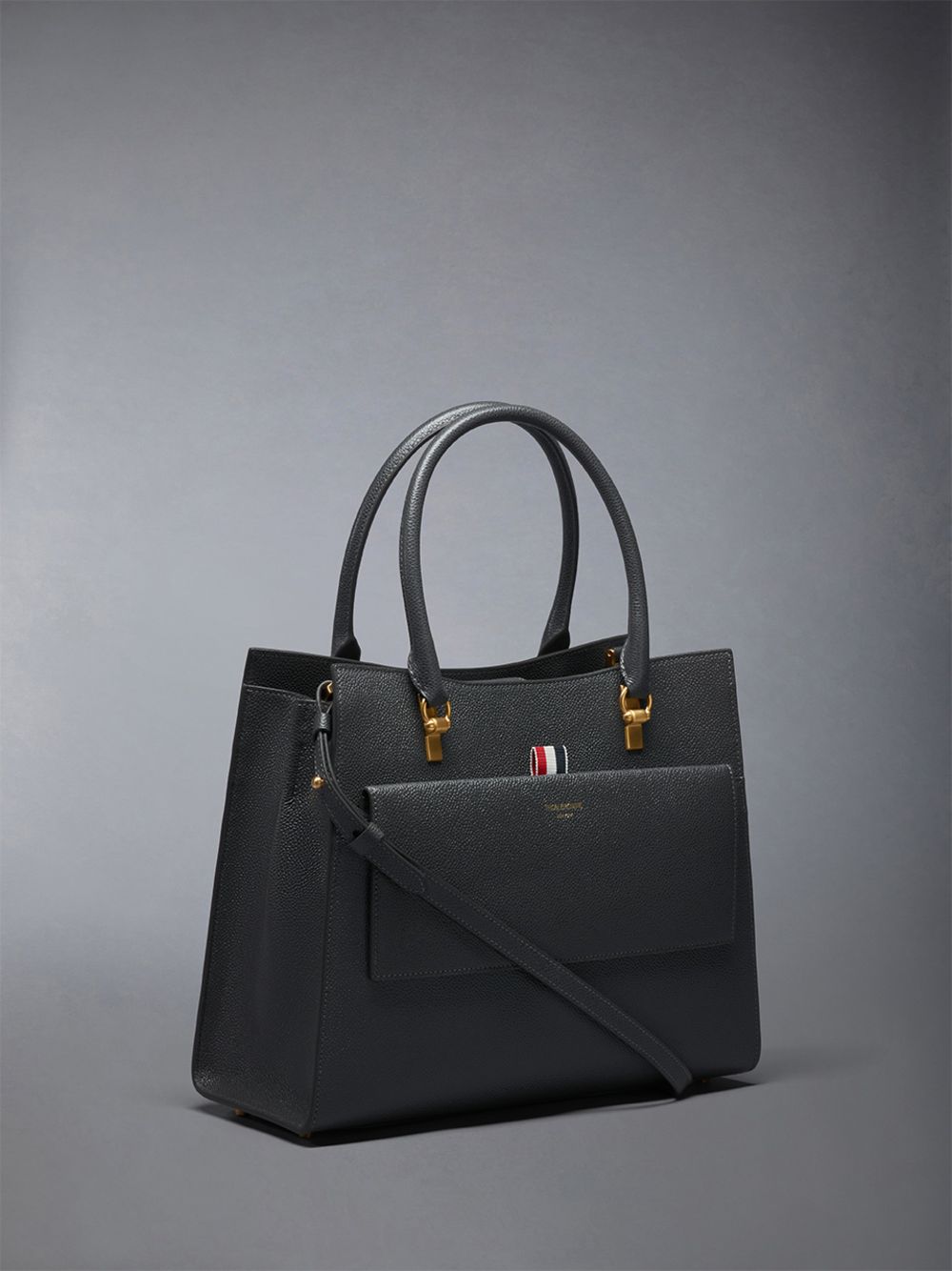 Thom Browne Medium Duet in Pebble Grain Leather Donna Borse Tote Grigie | QAM39H11092