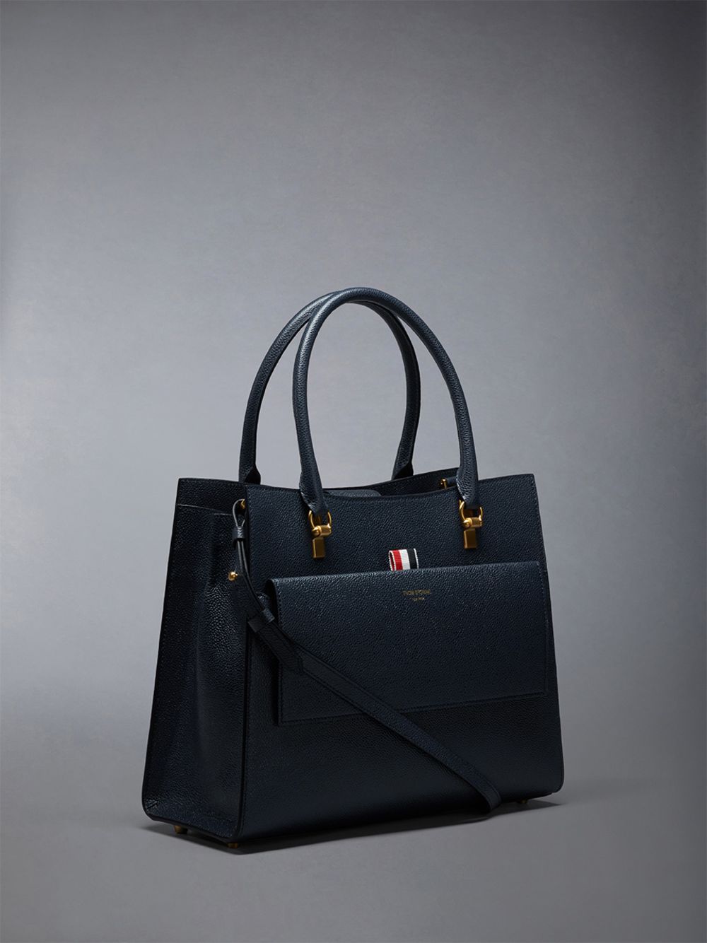 Thom Browne Medium Duet in Pebble Grain Leather Donna Borse Tote Blu | HTY42G96210