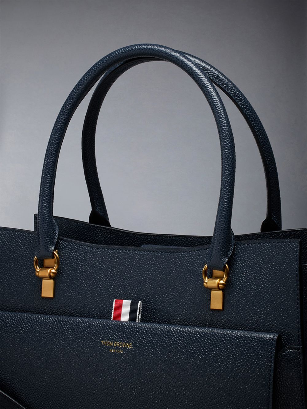 Thom Browne Medium Duet in Pebble Grain Leather Donna Borse Tote Blu | HTY42G96210