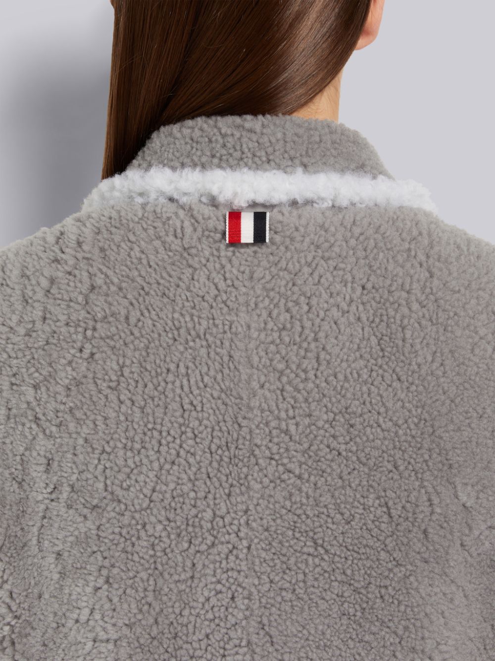 Thom Browne Medium Dyed Shearling Contrast Framing Wide Lapel Donna Cappotti Grigie | OXN63K24281