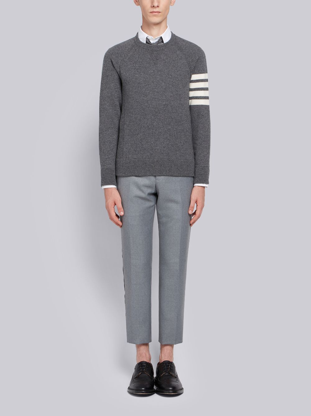 Thom Browne Medium French Terry Cashmere 4-Bar Crewneck Uomo Pullover Grigie | HYG86O64635