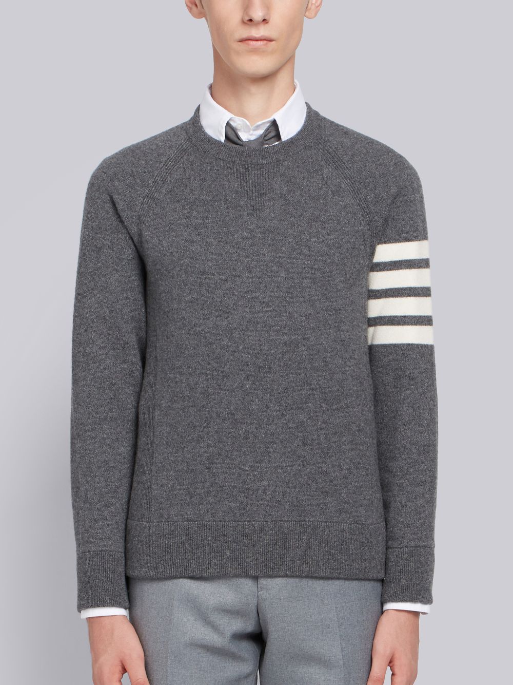 Thom Browne Medium French Terry Cashmere 4-Bar Crewneck Uomo Pullover Grigie | HYG86O64635