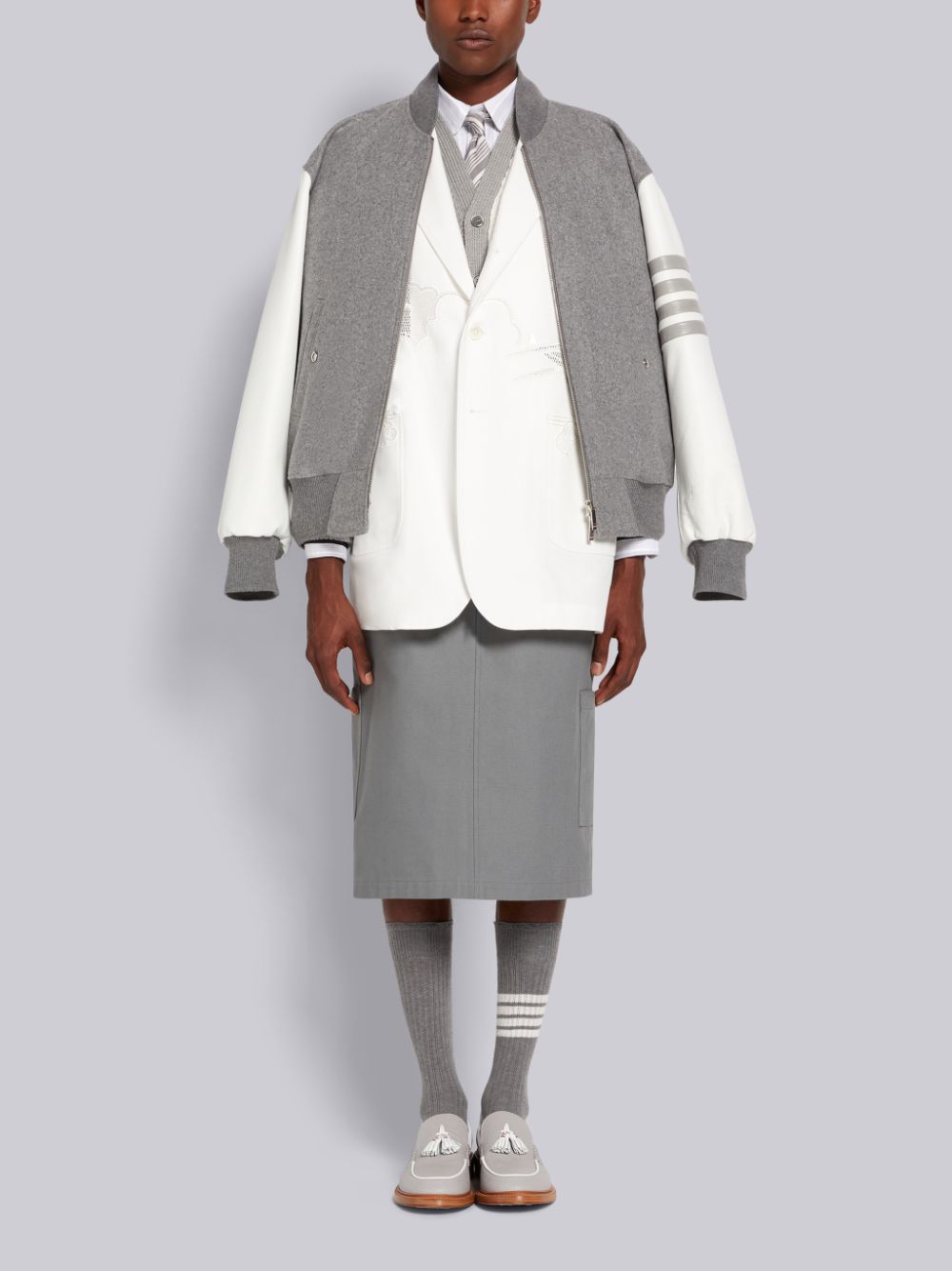 Thom Browne Medium Melton Wool 4-Bar Oversized Blouson Uomo Giacche Grigie | PND82X05153