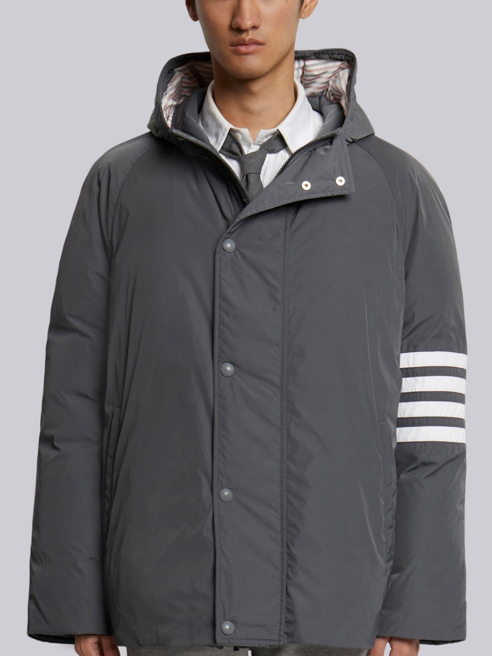 Thom Browne Medium Poly Twill 4-bar Sideline Football Uomo Parka Grigie | LYT52U44390