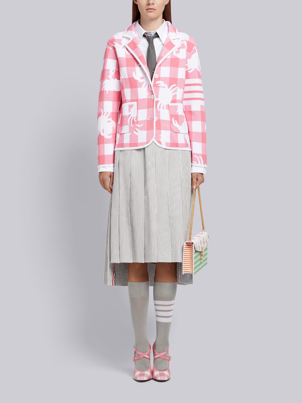 Thom Browne Medium Seersucker Below-the-knee Pleated Donna Gonne Grigie | WMY34T36930