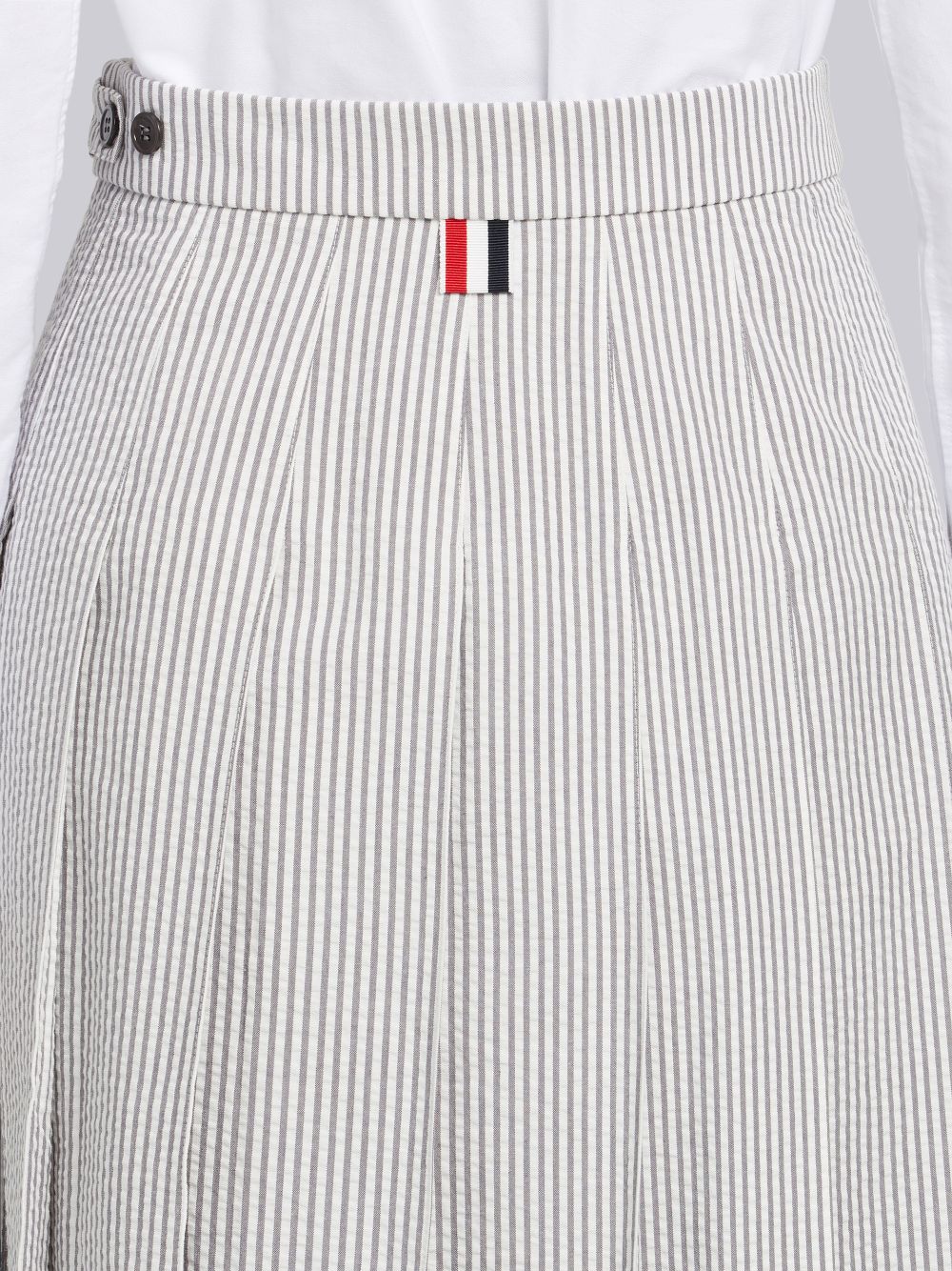 Thom Browne Medium Seersucker Below-the-knee Pleated Donna Gonne Grigie | WMY34T36930