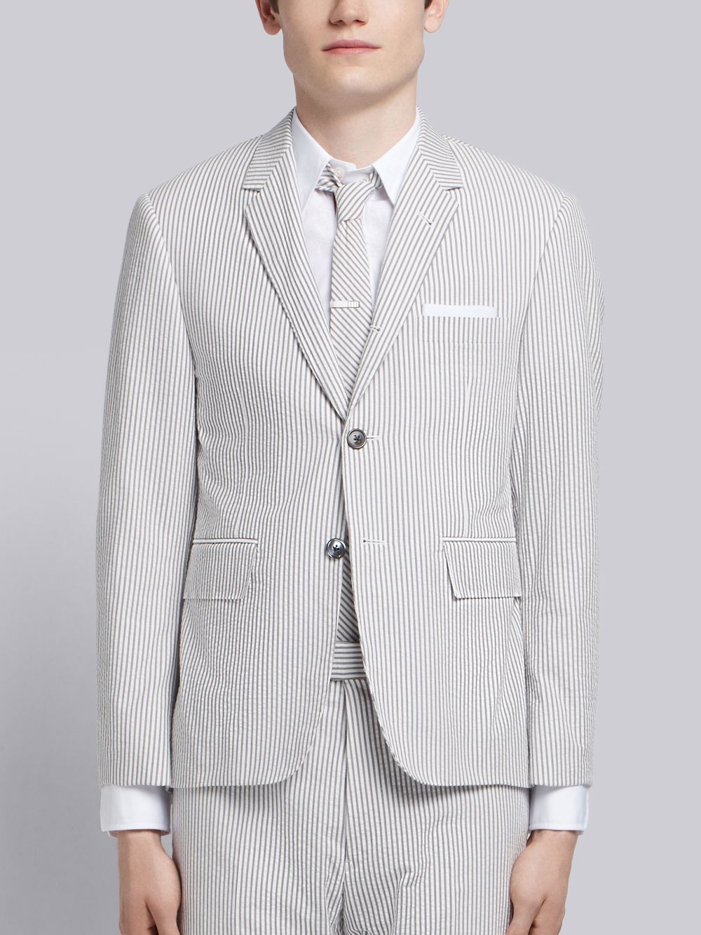 Thom Browne Medium Seersucker Classic and Tie Uomo Completo Grigie | GUP67E93877