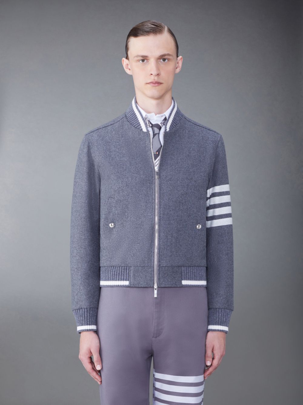 Thom Browne Melton 4-Bar Blouson Uomo Giacche Grigie | BGR38M57093