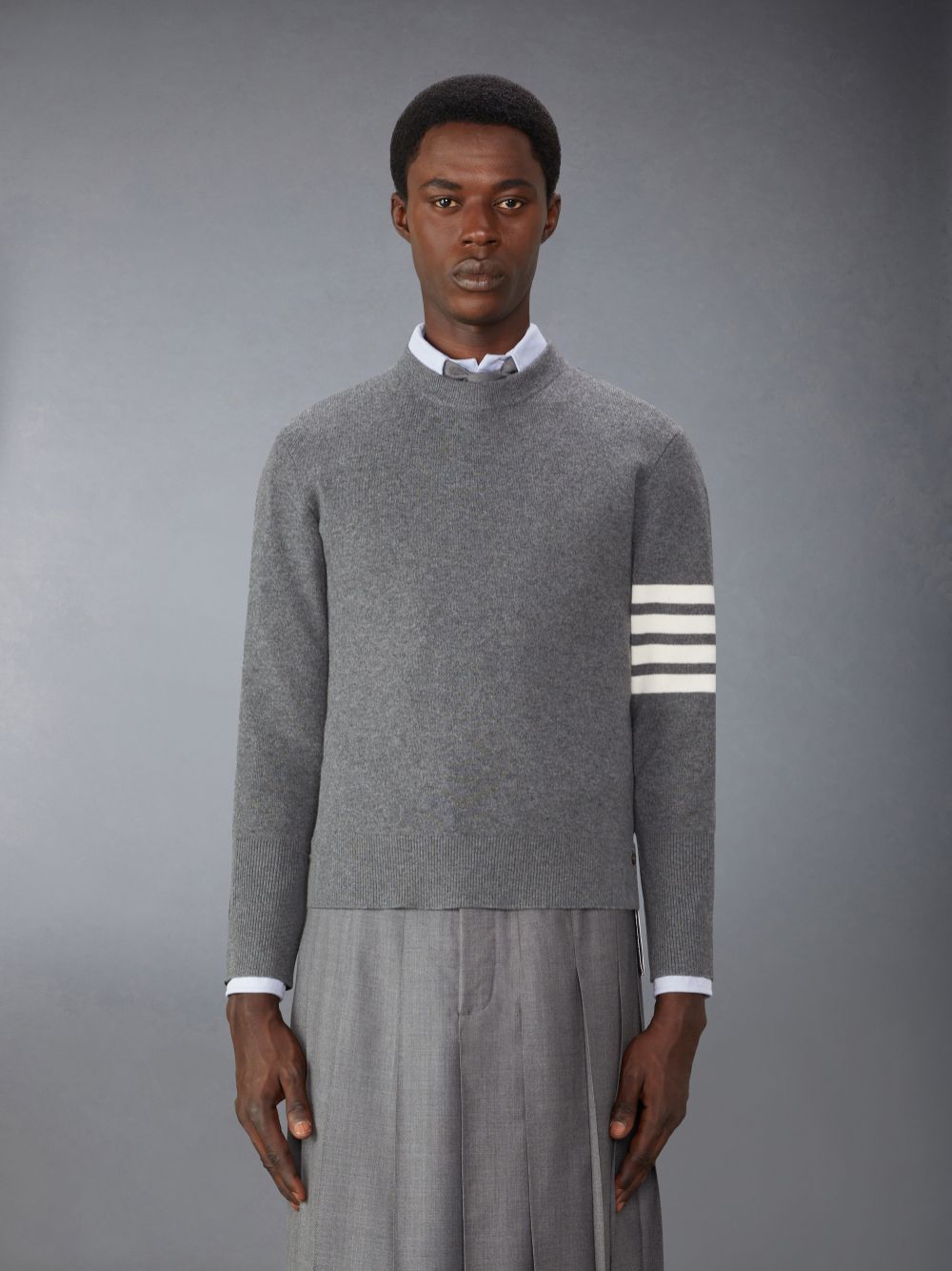 Thom Browne Merino Wool 2 in 1 Half 4-Bar Uomo Pullover Grigie | XYV36E13890