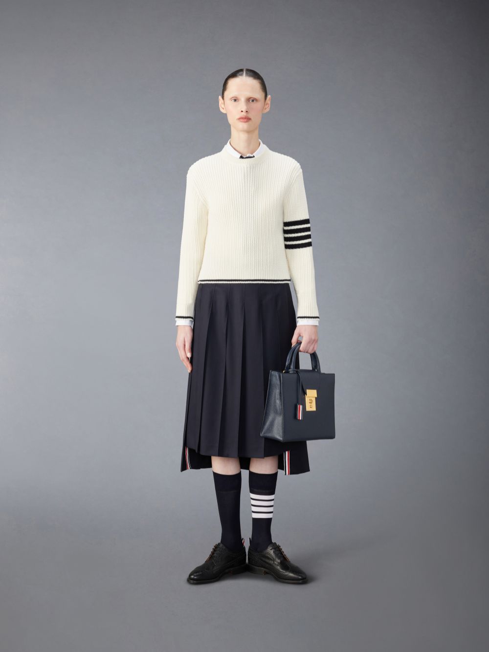 Thom Browne Merino Wool 4-Bar Cropped Cable Donna Pullover Bianche | KFA16A18942