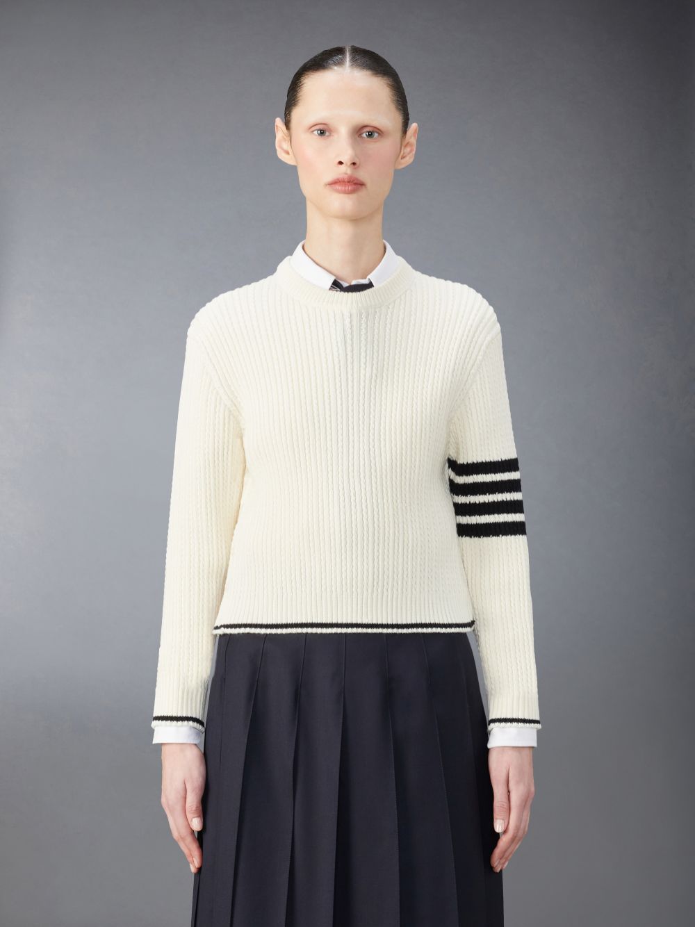 Thom Browne Merino Wool 4-Bar Cropped Cable Donna Pullover Bianche | KFA16A18942