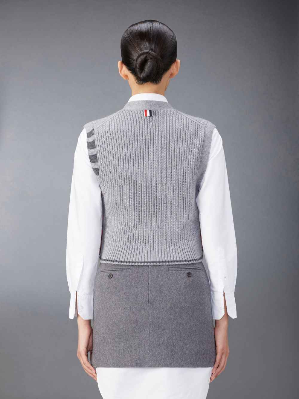 Thom Browne Merino Wool 4-Bar Cropped Cable Cardigan Donna Gilet Grigie | CDX30R11610