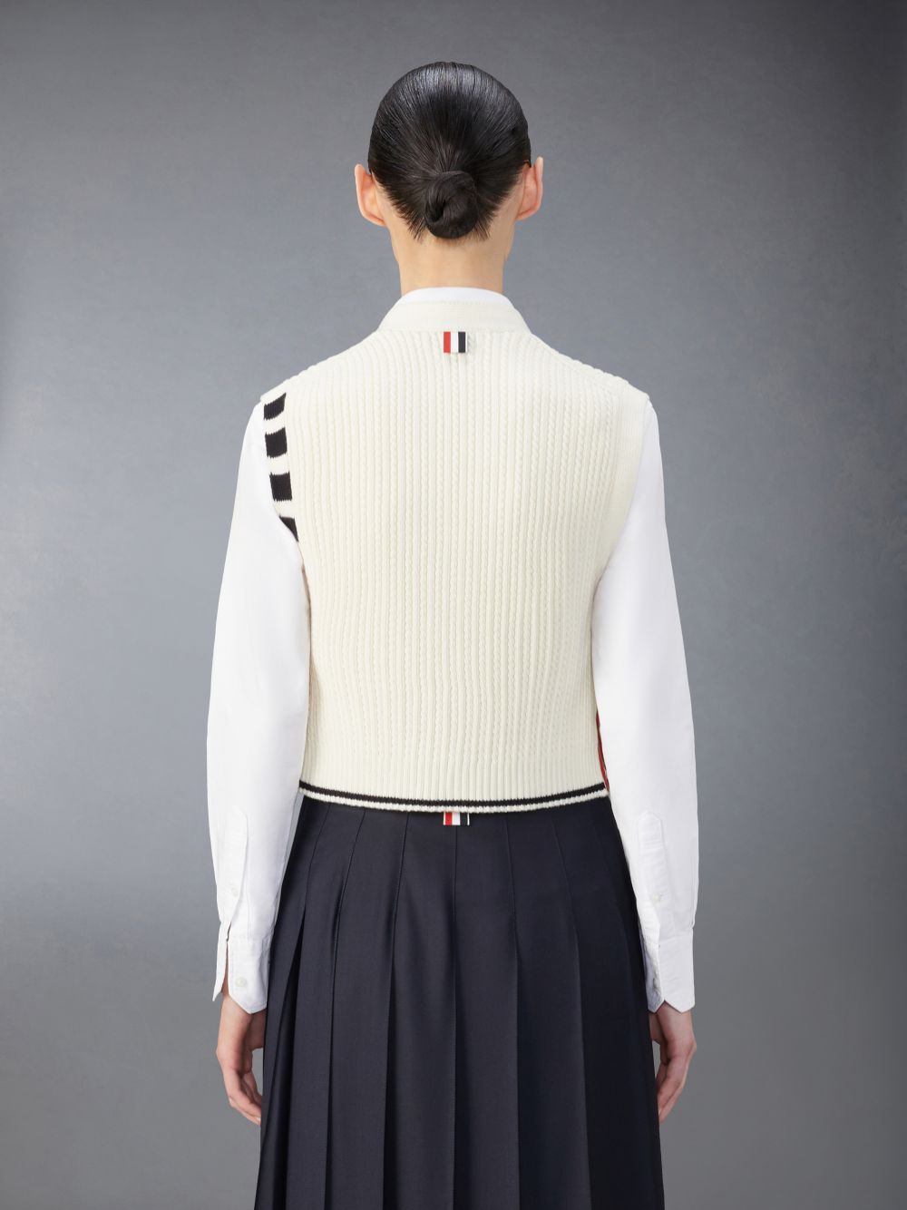 Thom Browne Merino Wool 4-Bar Cropped Cable Cardigan Donna Gilet Bianche | XOS49B01794