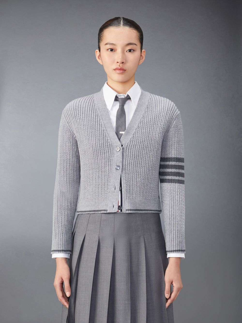 Thom Browne Merino Wool 4-Bar Cropped Donna Cardigan Grigie | XHW15G55413