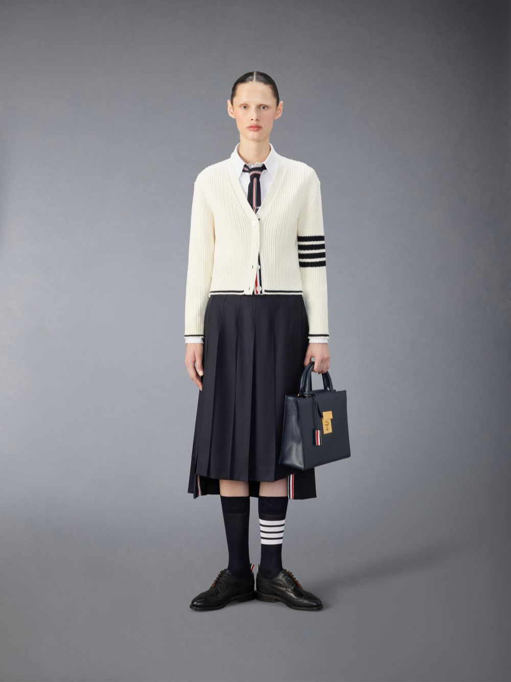 Thom Browne Merino Wool 4-Bar Cropped Donna Cardigan Bianche | VMU04O22024