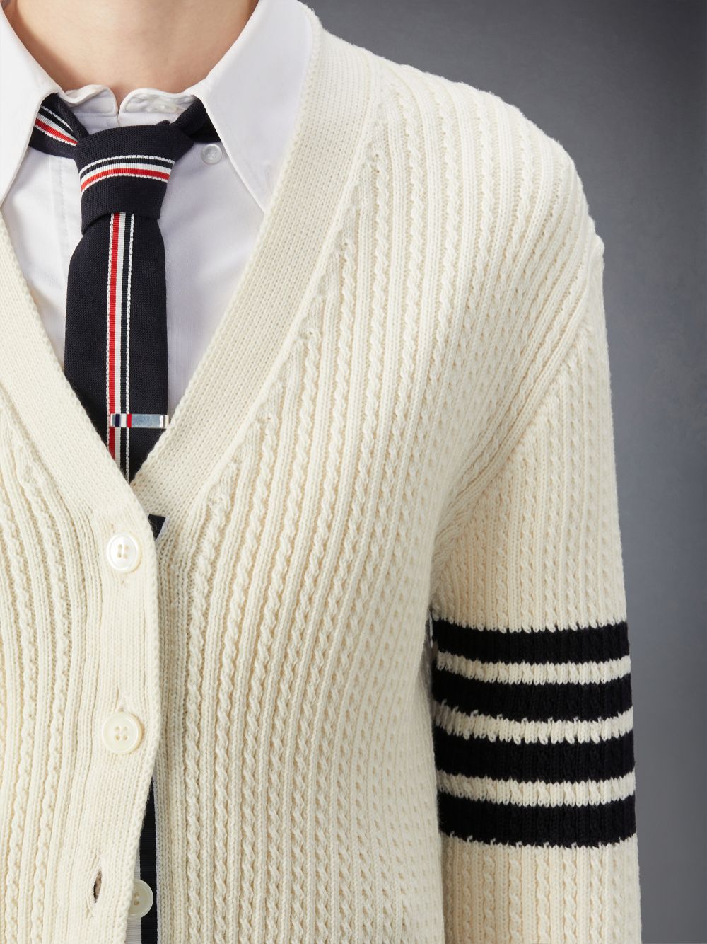 Thom Browne Merino Wool 4-Bar Cropped Donna Cardigan Bianche | VMU04O22024