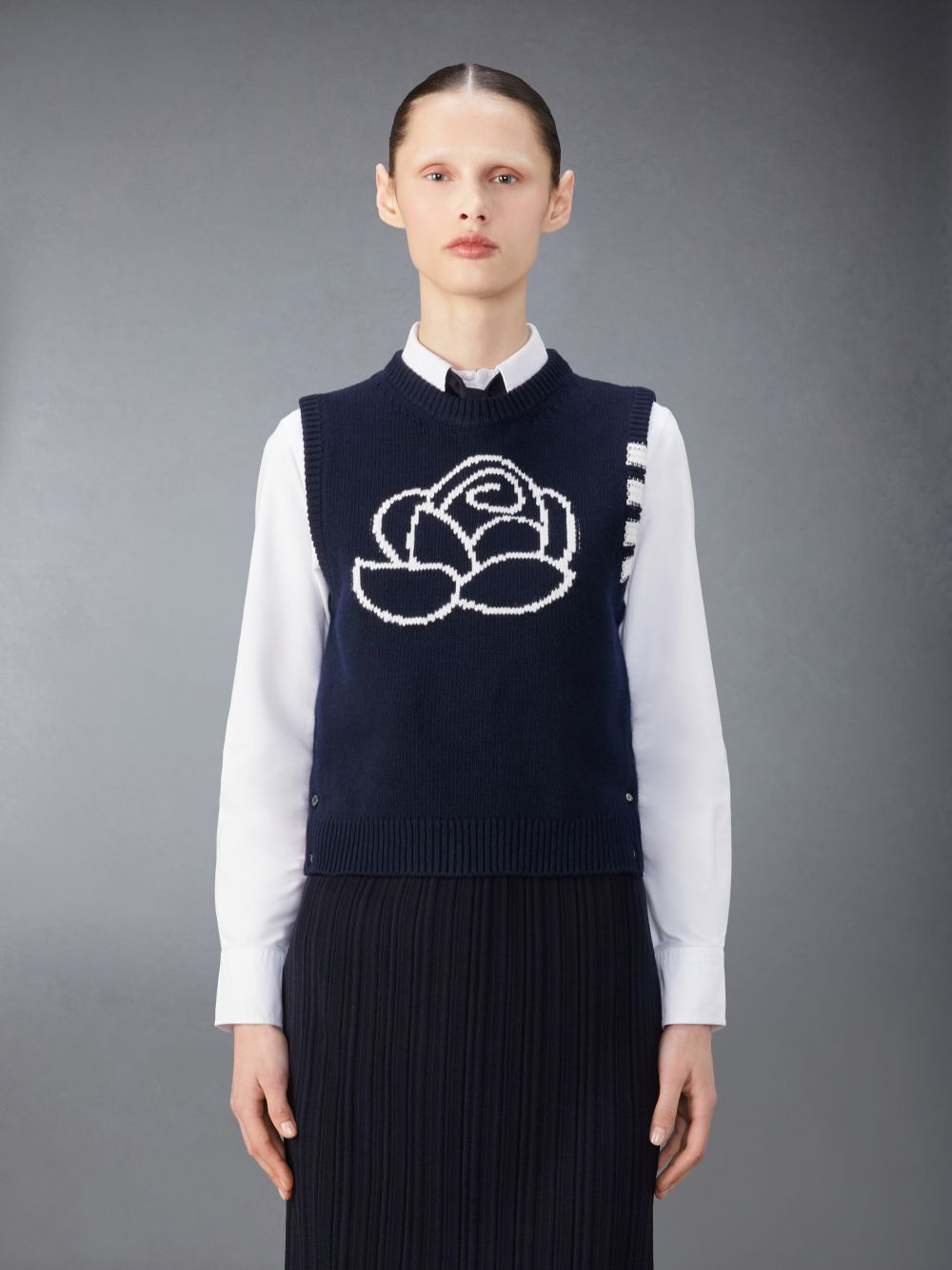 Thom Browne Merino Wool 4-Bar Rose Icon Shell Top Donna Gilet Blu | YFX55X63668