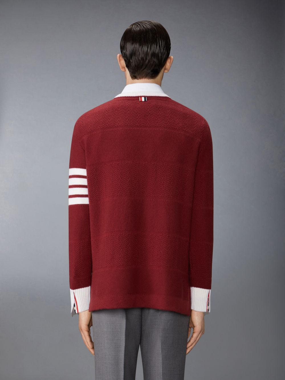 Thom Browne Merino Wool 4-Bar Textured Rugby Stripe Crew Neck Uomo Pullover Rosse | CZF05N29658