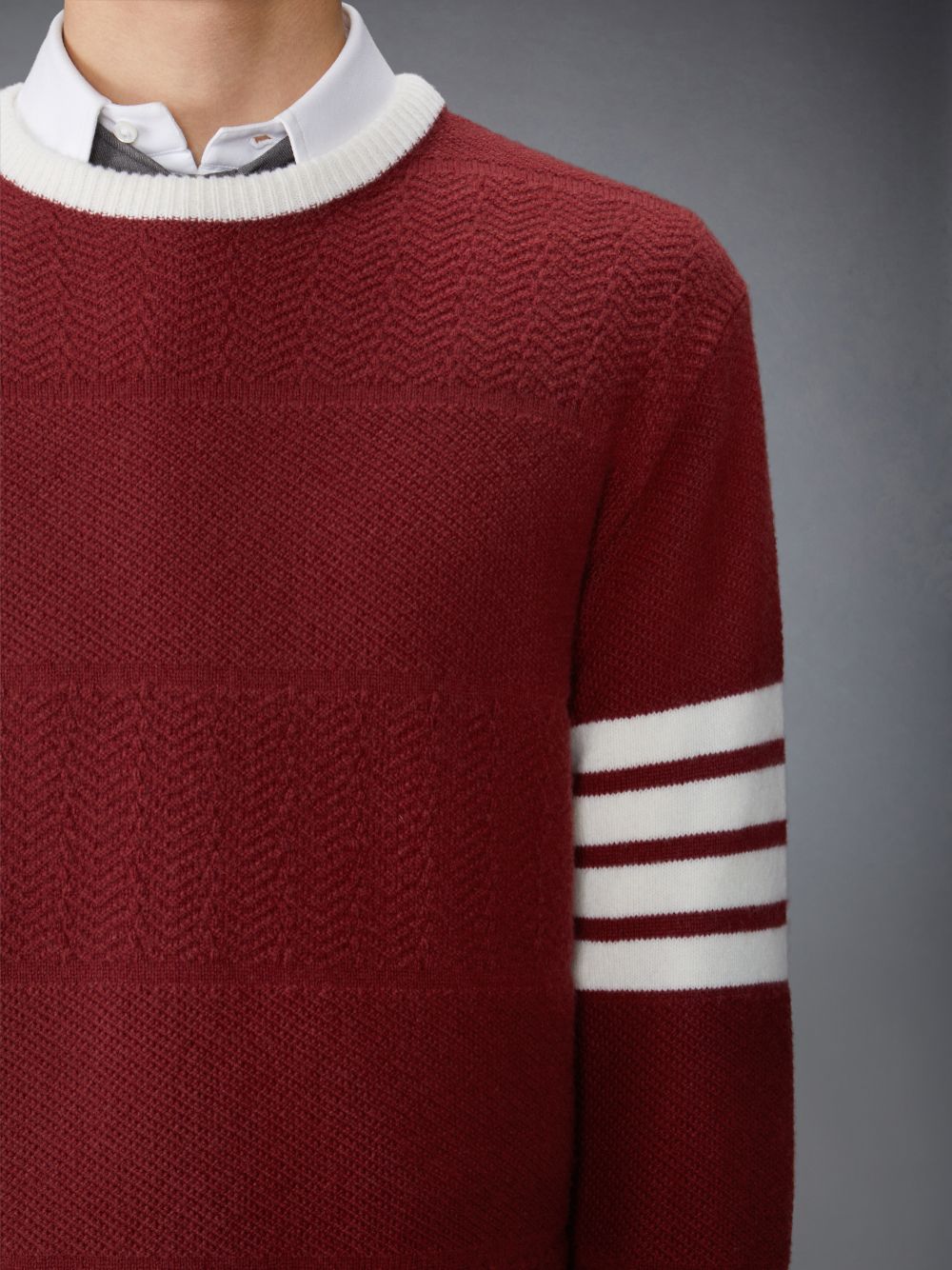 Thom Browne Merino Wool 4-Bar Textured Rugby Stripe Crew Neck Uomo Pullover Rosse | CZF05N29658