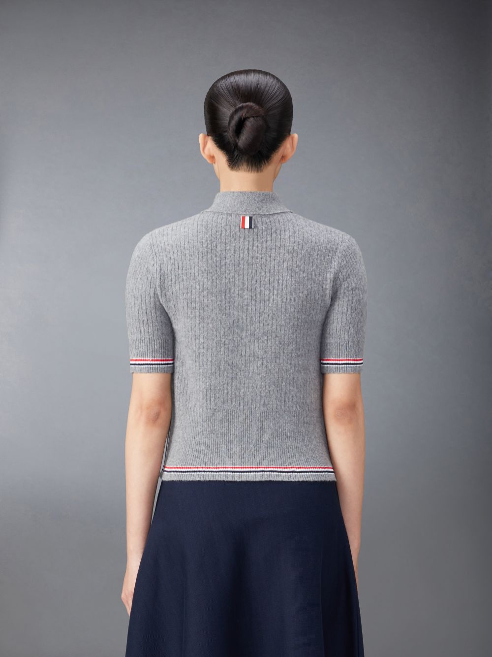 Thom Browne Merino Wool Brushed Tuck Stitch Keyhole Donna Polo Grigie | QDW59R68554