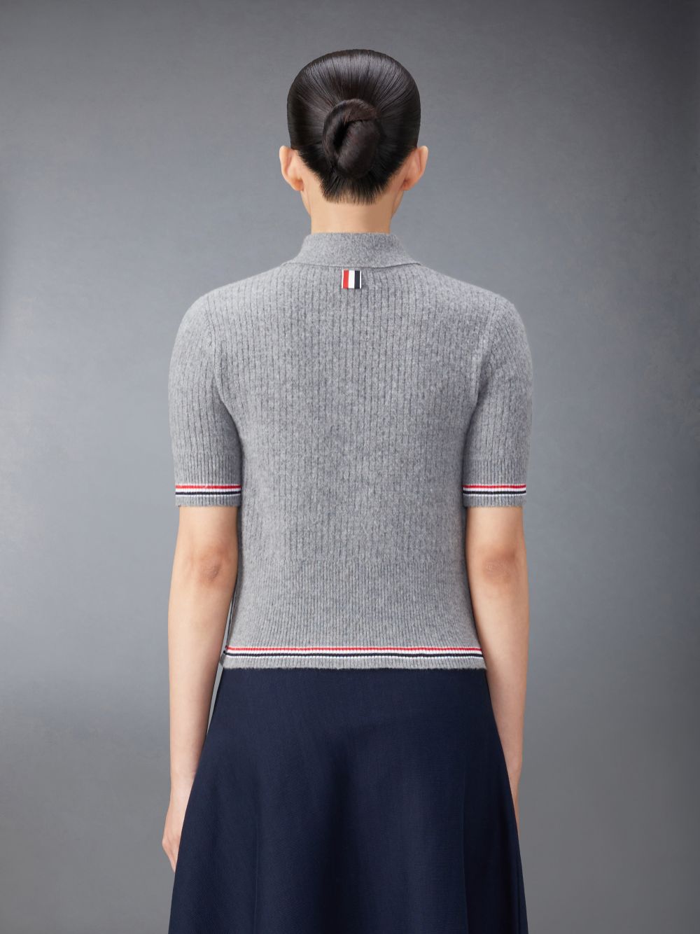 Thom Browne Merino Wool Brushed Tuck Stitch Keyhole Donna Polo Grigie | QDW59R68554