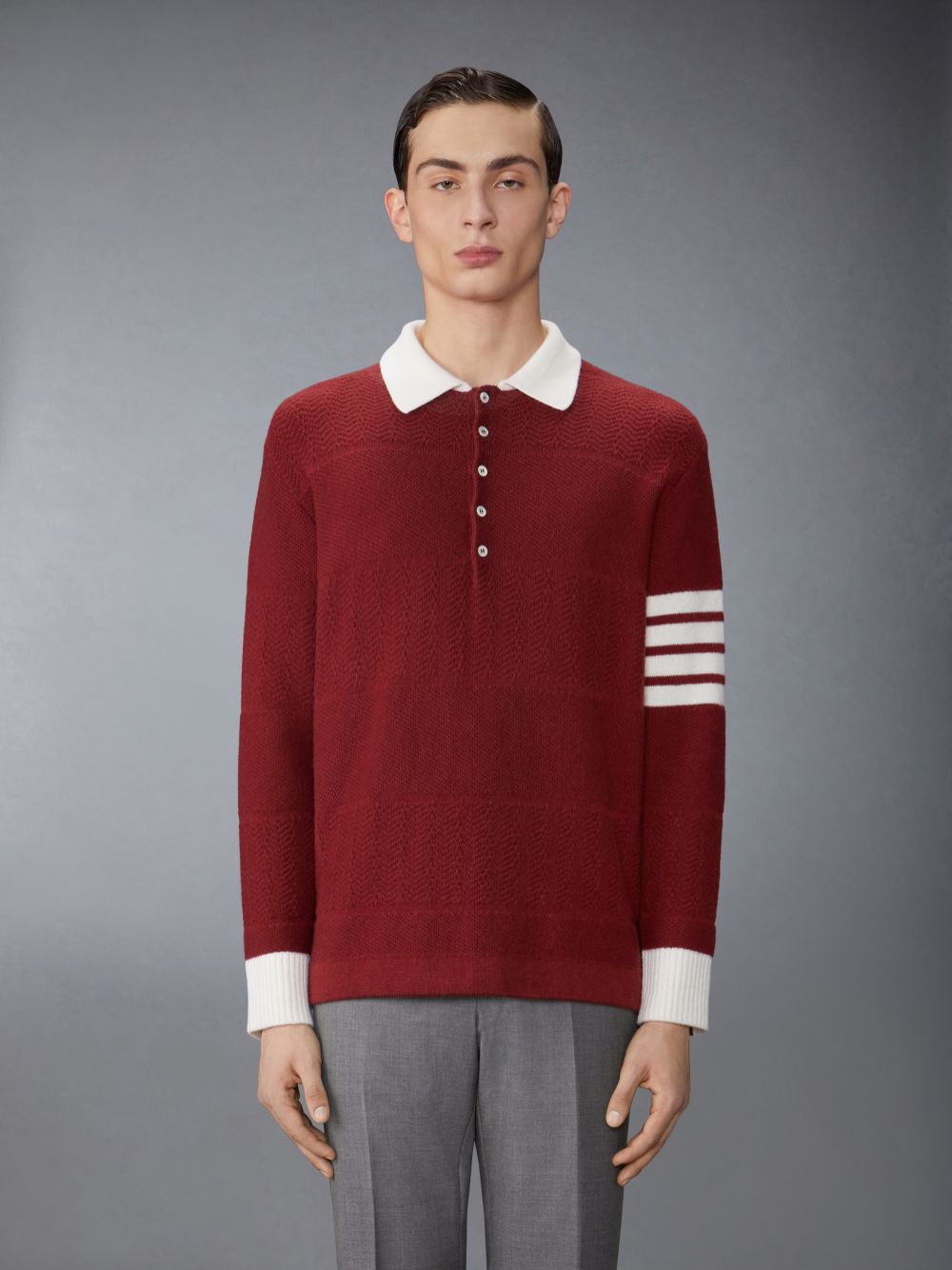 Thom Browne Merino Wool Jersey Stitch Padded 4-Bar Zip up Hoodie Uomo Polo Rosse | LNX78Q50879