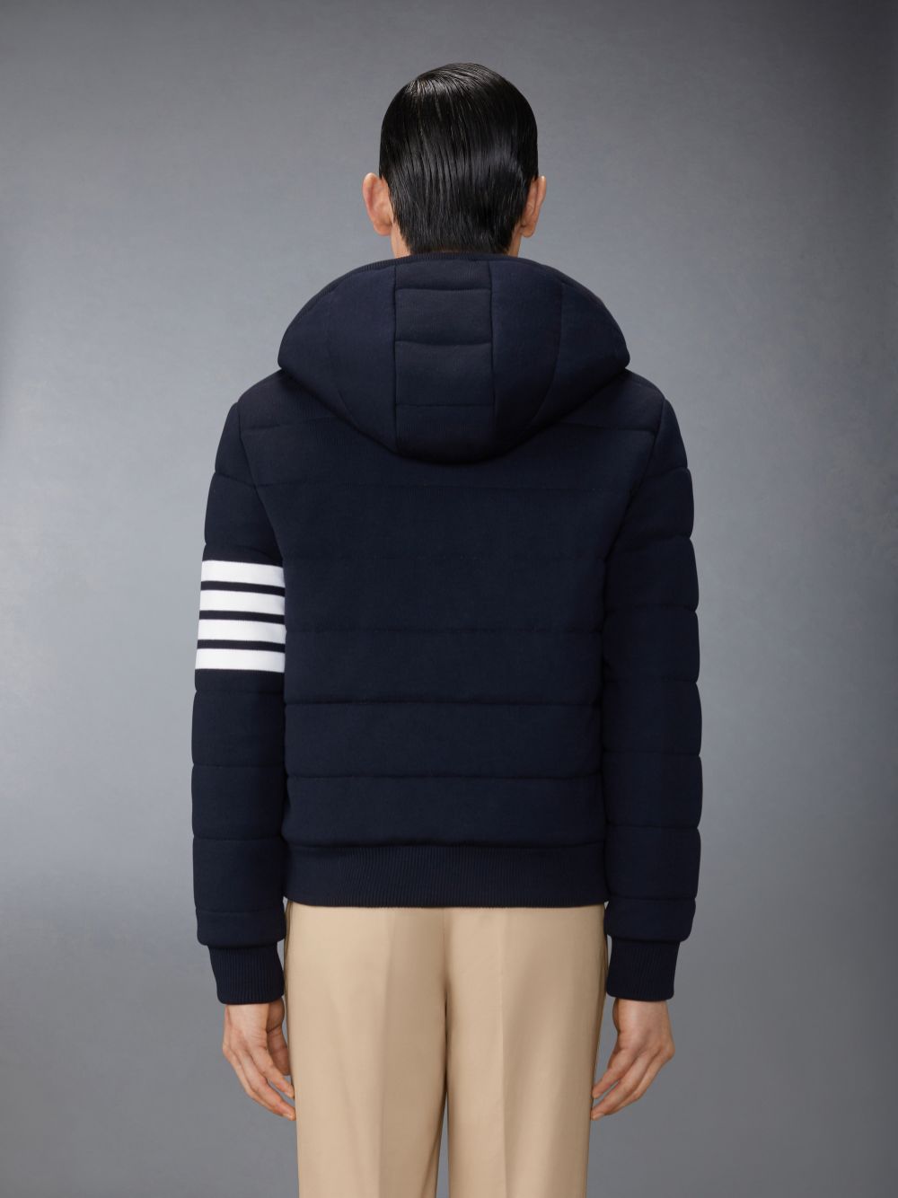 Thom Browne Merino Wool Jersey Stitch Padded 4-Bar Zip up Hoodie Uomo Giacche Blu | RAN53I76950