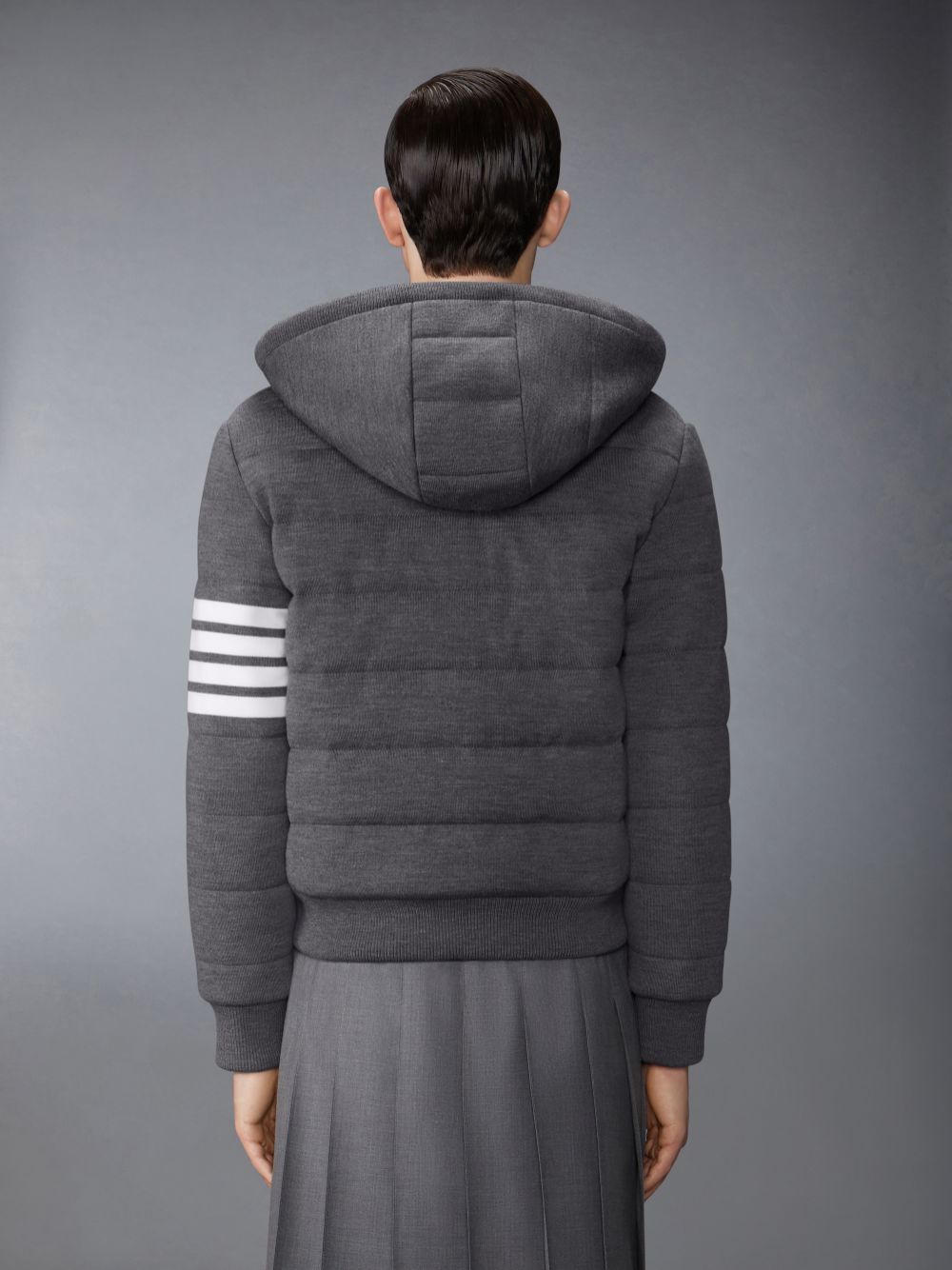 Thom Browne Merino Wool Jersey Stitch Padded 4-Bar Zip up Hoodie Uomo Giacche Grigie | RSX01D72498