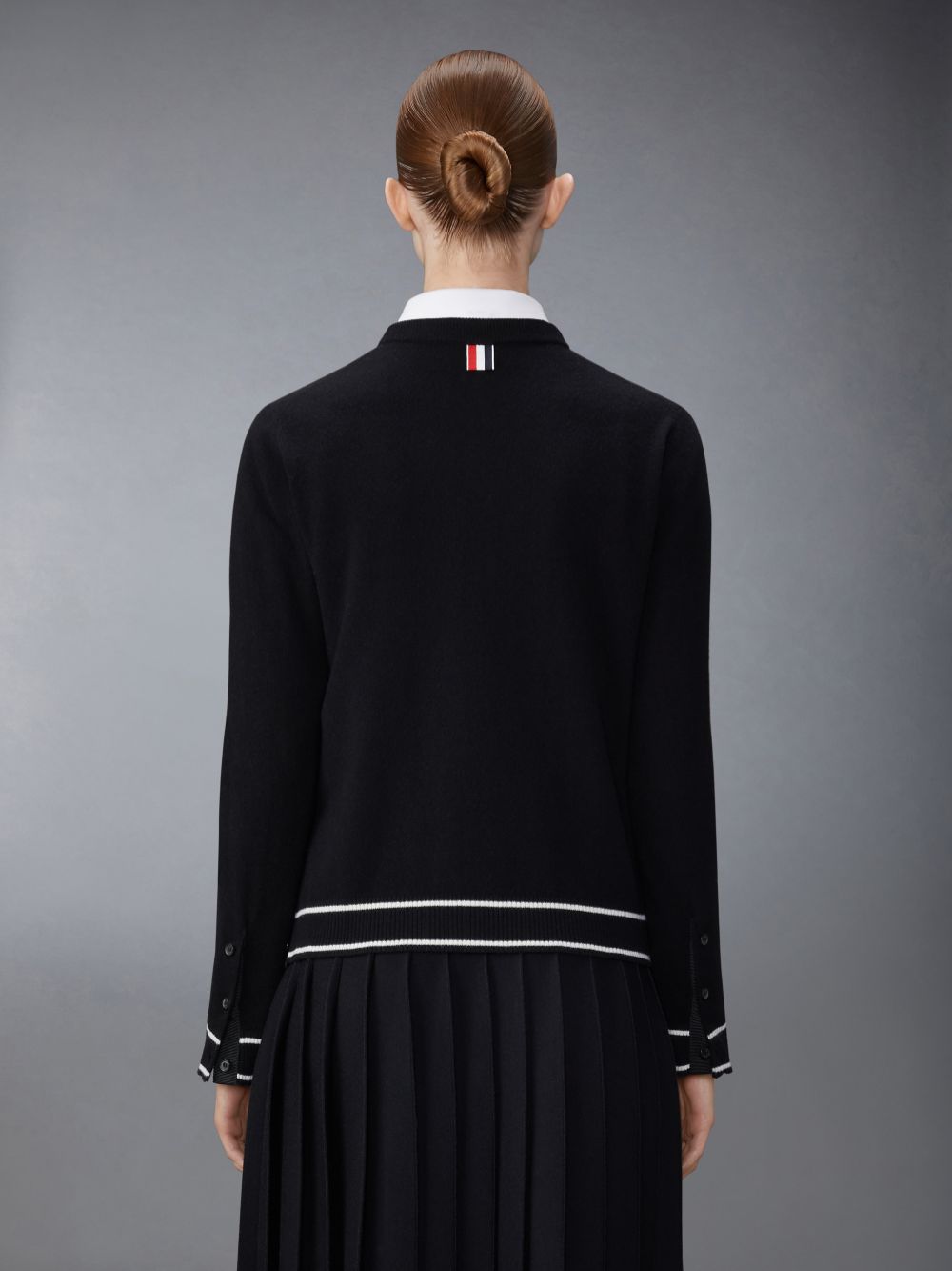 Thom Browne Merino Wool Pointelle Jersey Hector & Rose Crew Neck Donna Cardigan Nere | LIF62R28621